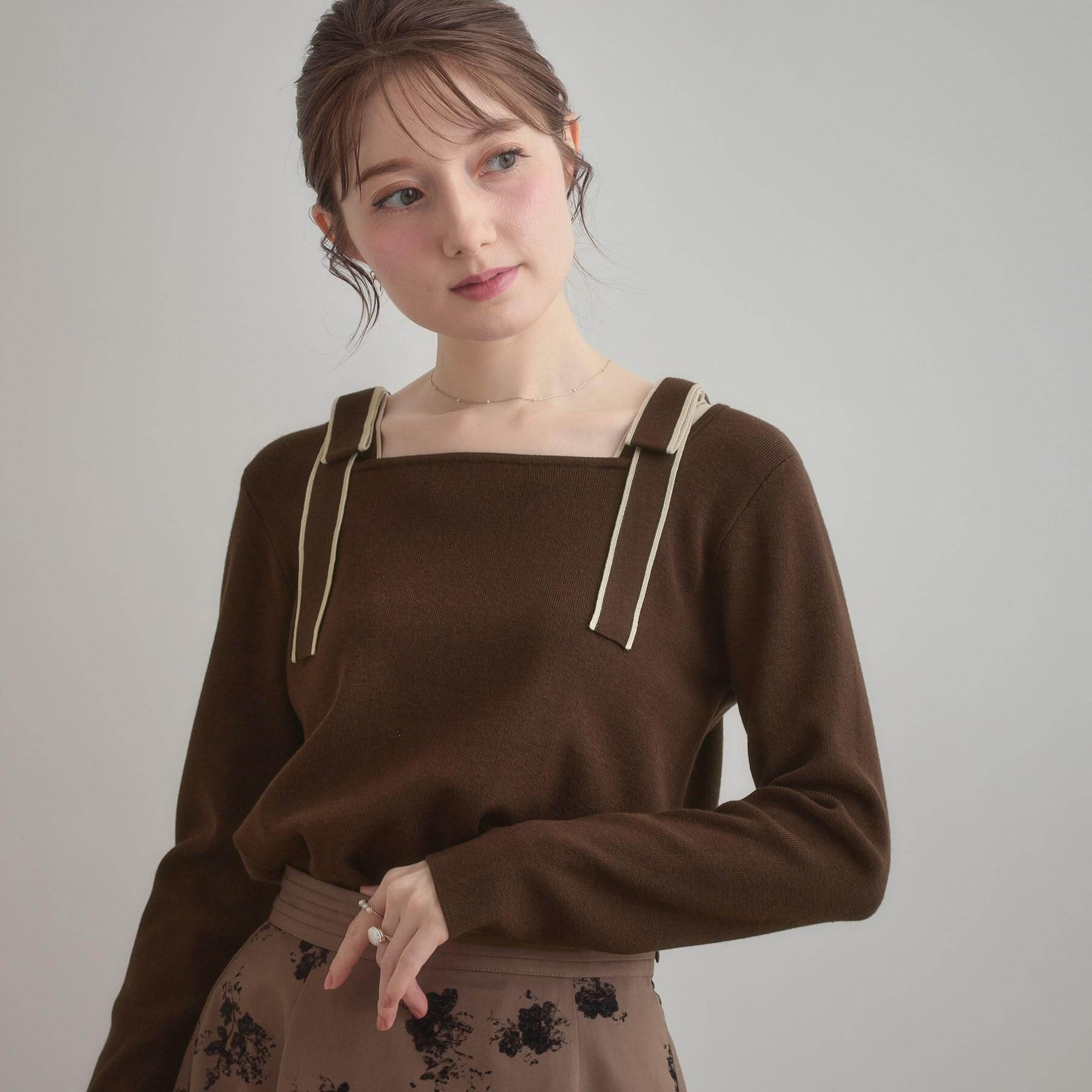 Couture broach「【着映え・フェミニン・高見え】配色リボン総針ニットトップス」|ニット・セーター|