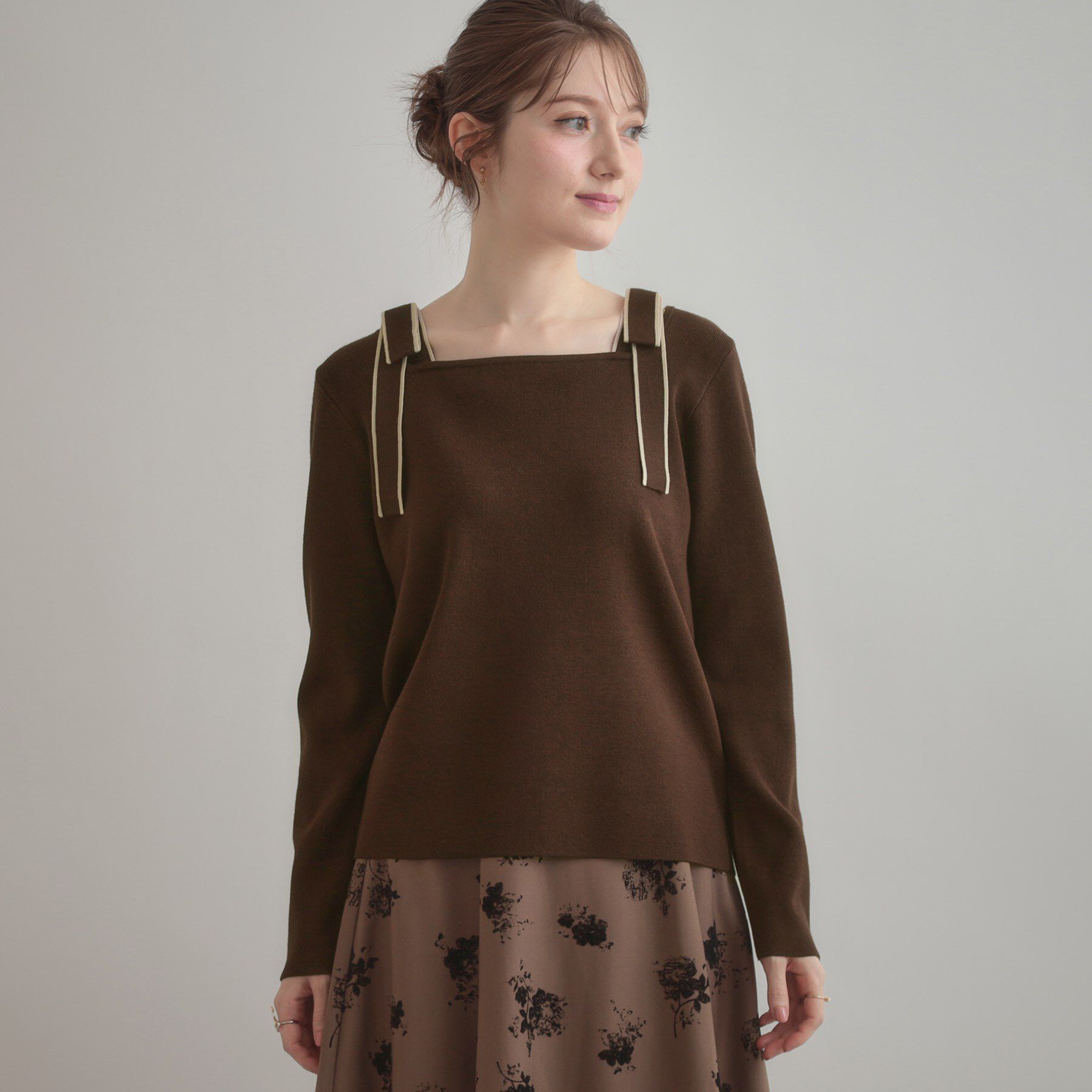 Couture broach「【着映え・フェミニン・高見え】配色リボン総針ニットトップス」|ニット・セーター|