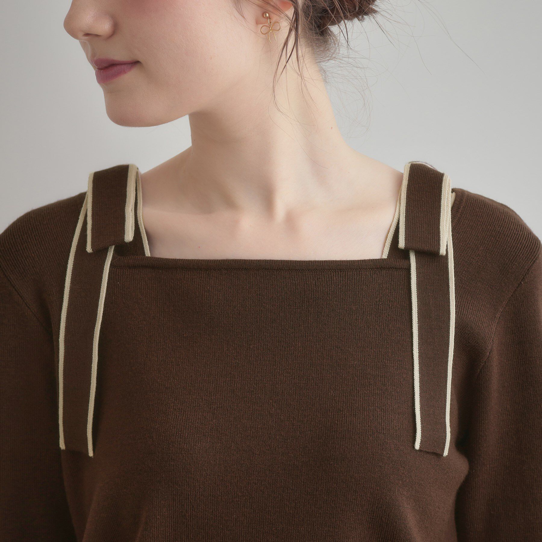 Couture broach「【着映え・フェミニン・高見え】配色リボン総針ニットトップス」|ニット・セーター|