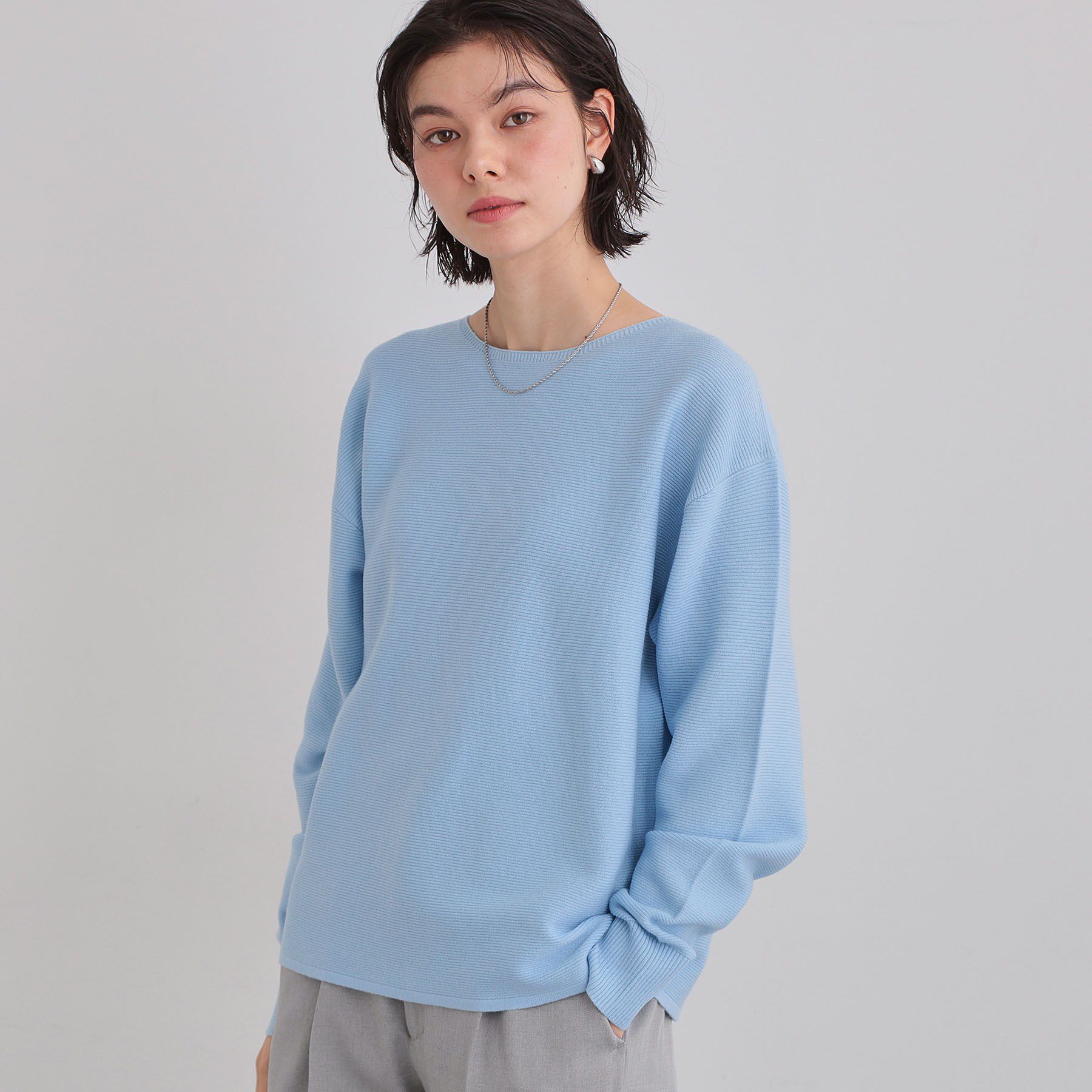 THE SHOP TK「【S-XLサイズ/選べる6色】どこから見ても美しい ガーターニット/洗濯機OK」|ニット・セーター|ブルー(091)