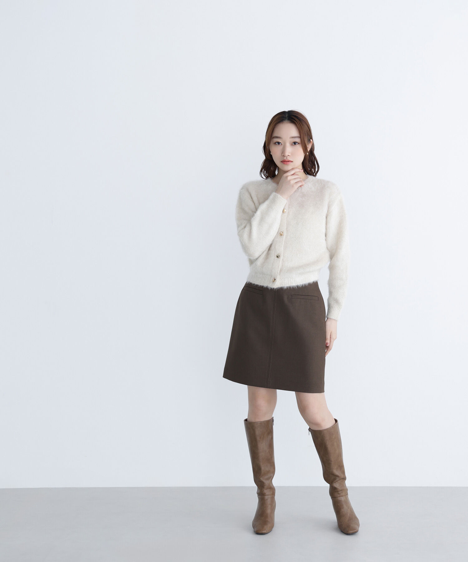  「デザインボタンラメシャギーカーディガン」|ニット・セーター|