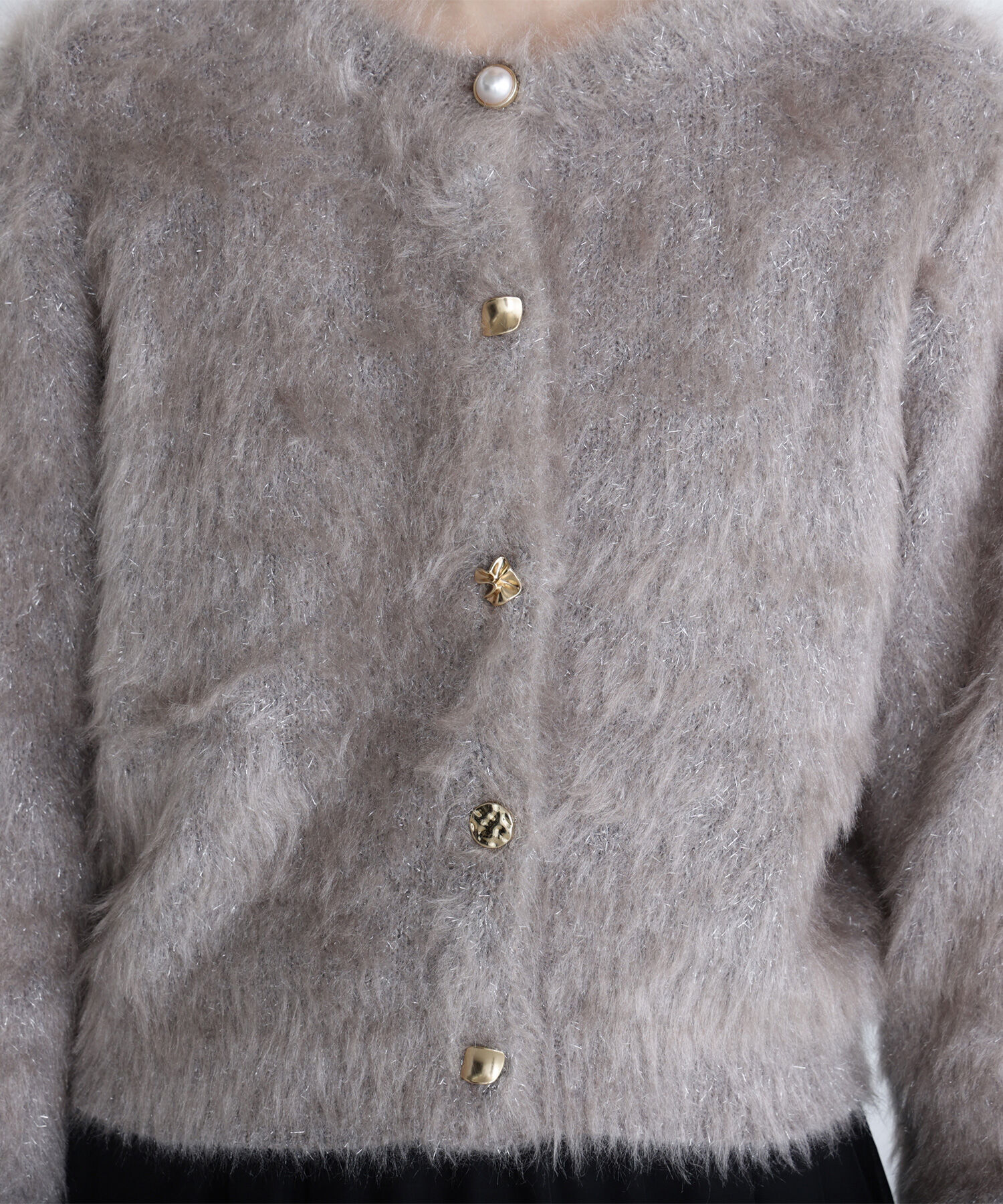  「デザインボタンラメシャギーカーディガン」|ニット・セーター|