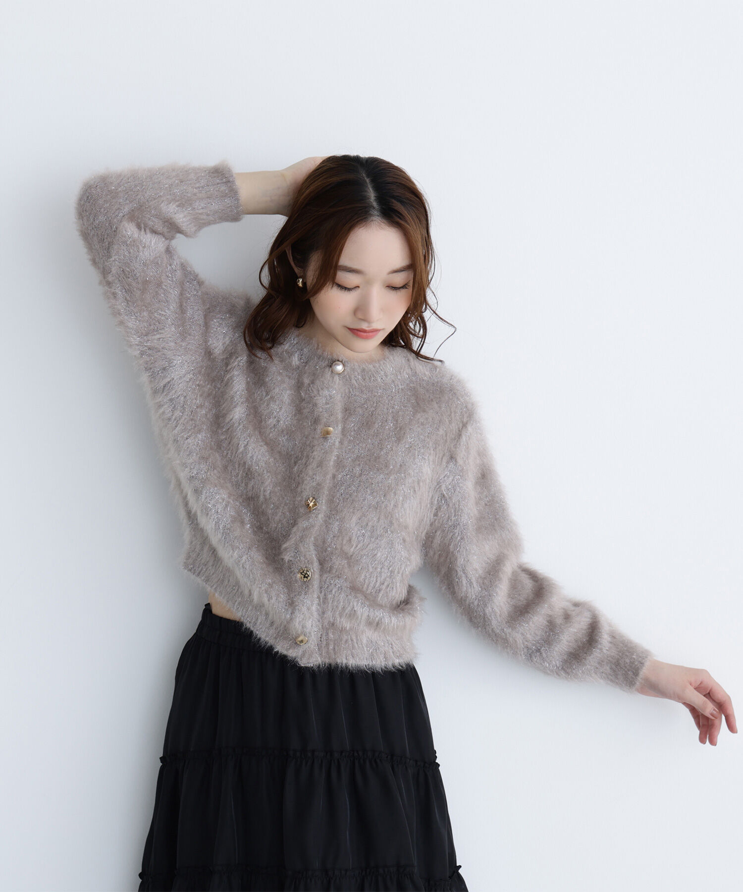  「デザインボタンラメシャギーカーディガン」|ニット・セーター|