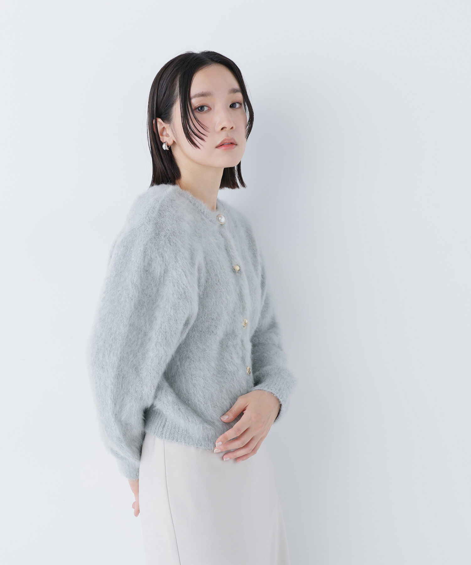  「デザインボタンラメシャギーカーディガン」|ニット・セーター|