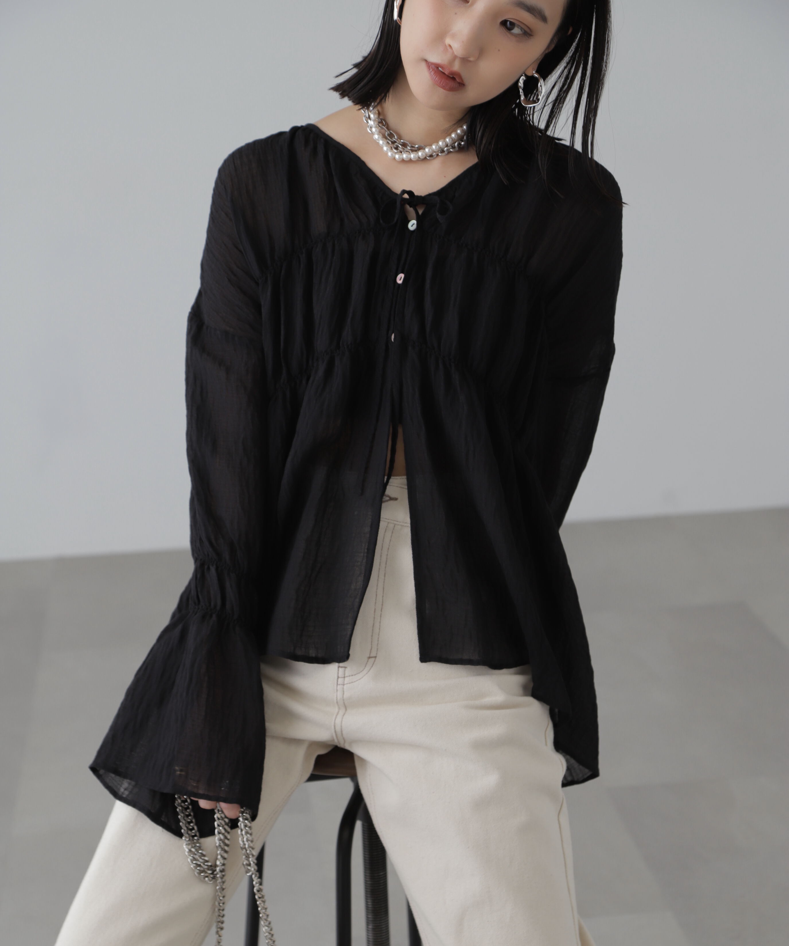  「シャーリングドロストチュニックブラウス」|シャツ・ブラウス|