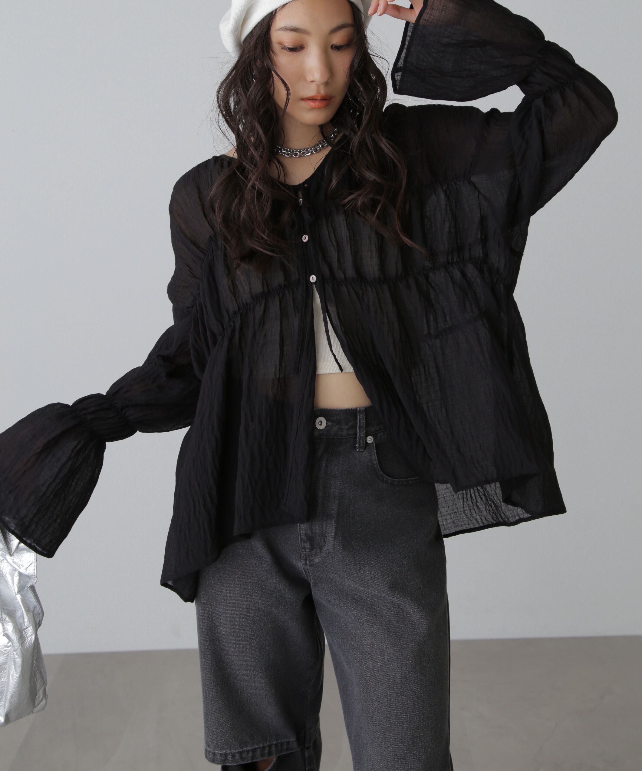  「シャーリングドロストチュニックブラウス」|シャツ・ブラウス|