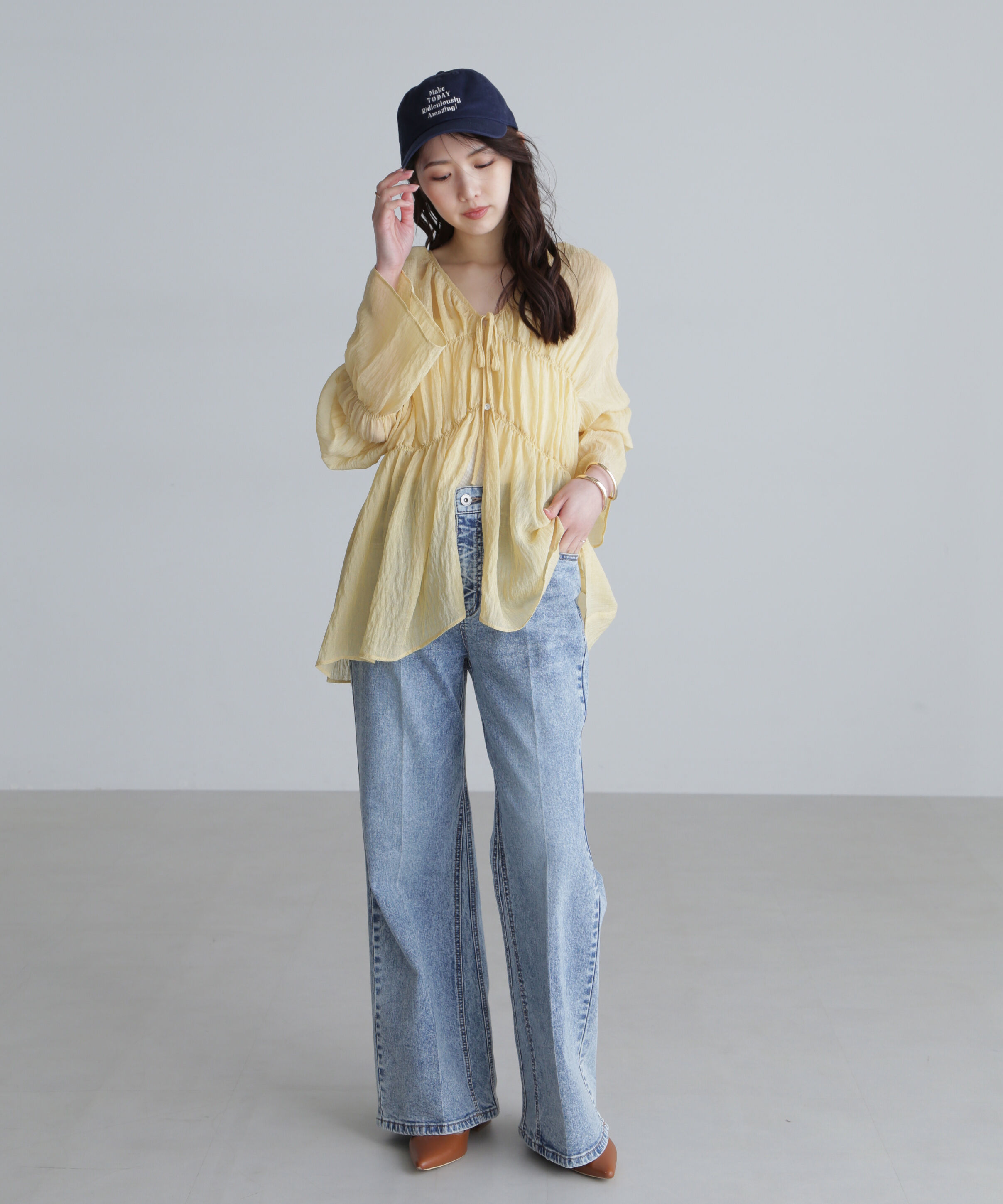  「シャーリングドロストチュニックブラウス」|シャツ・ブラウス|