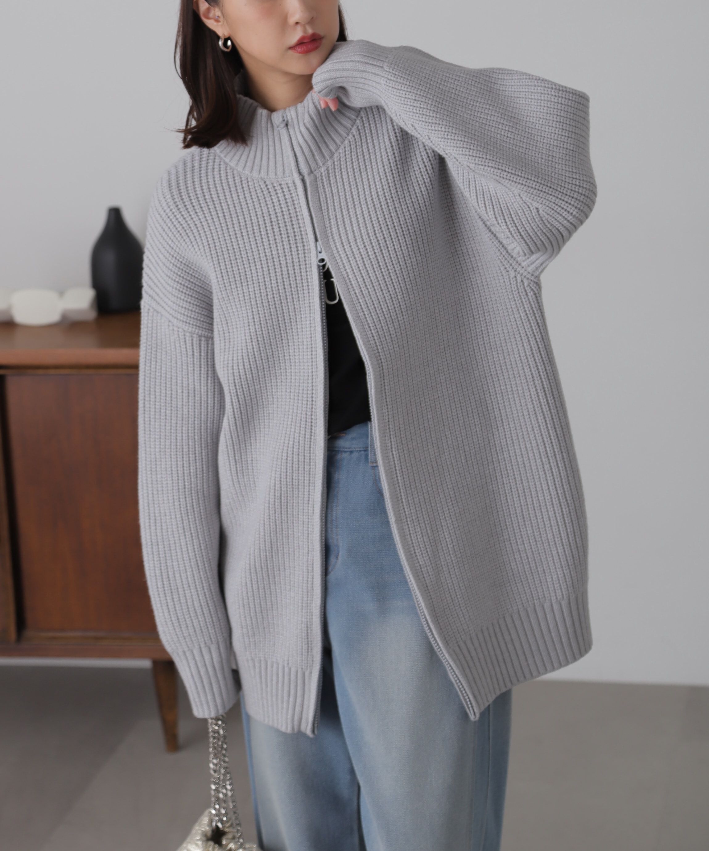  「ジップニットミニワンピース」|ワンピース|