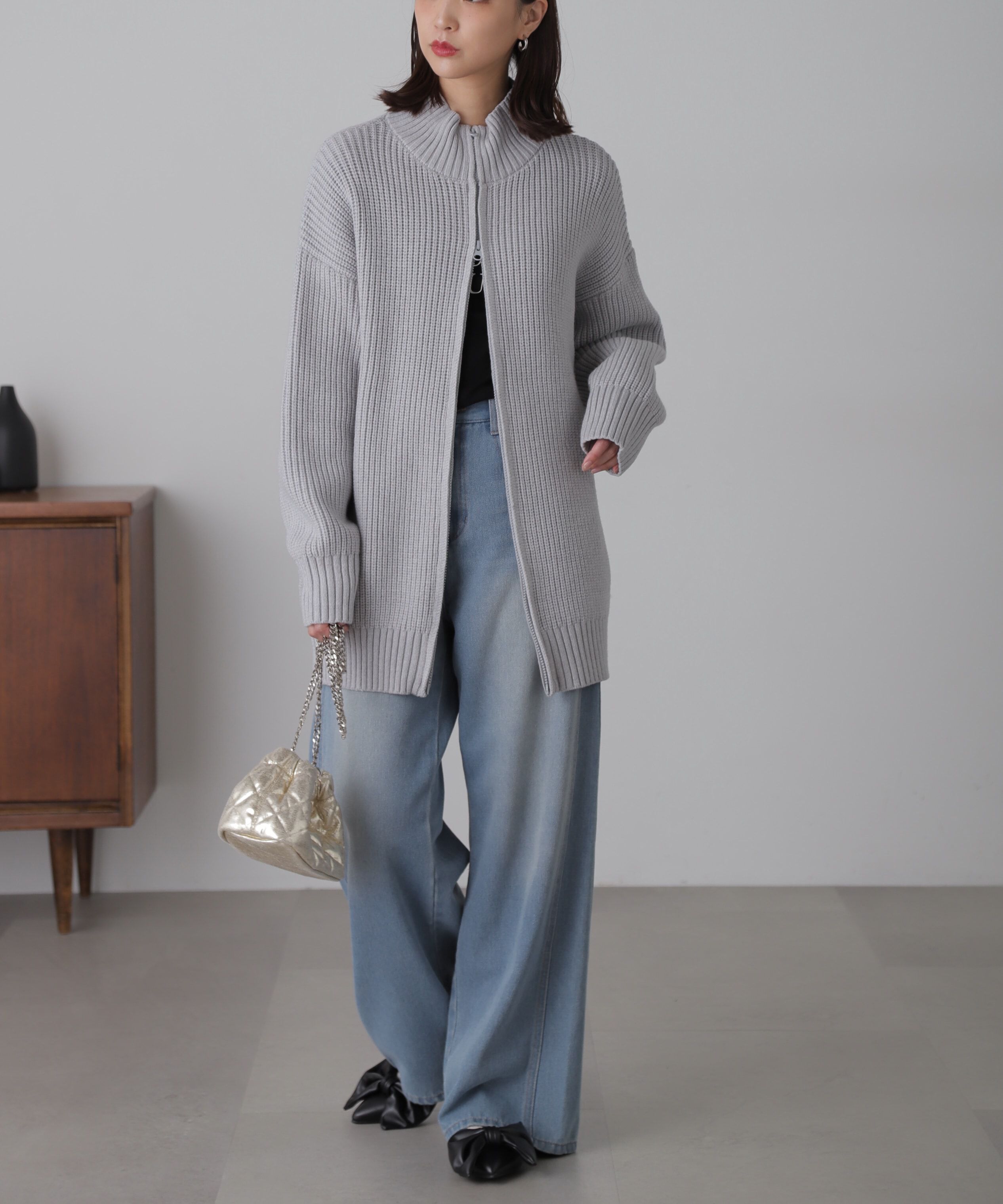  「ジップニットミニワンピース」|ワンピース|