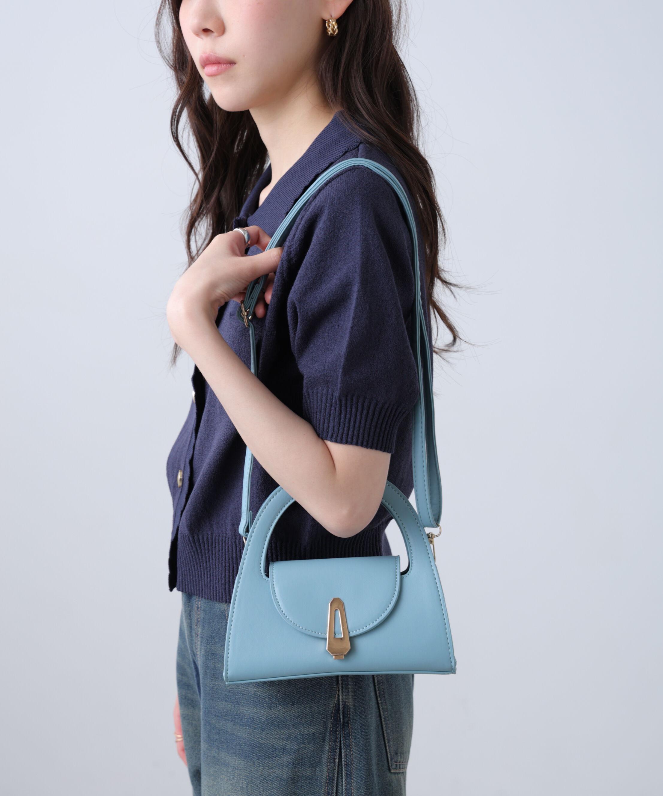  「金具付きミニショルダーバッグ」|その他|ブルー