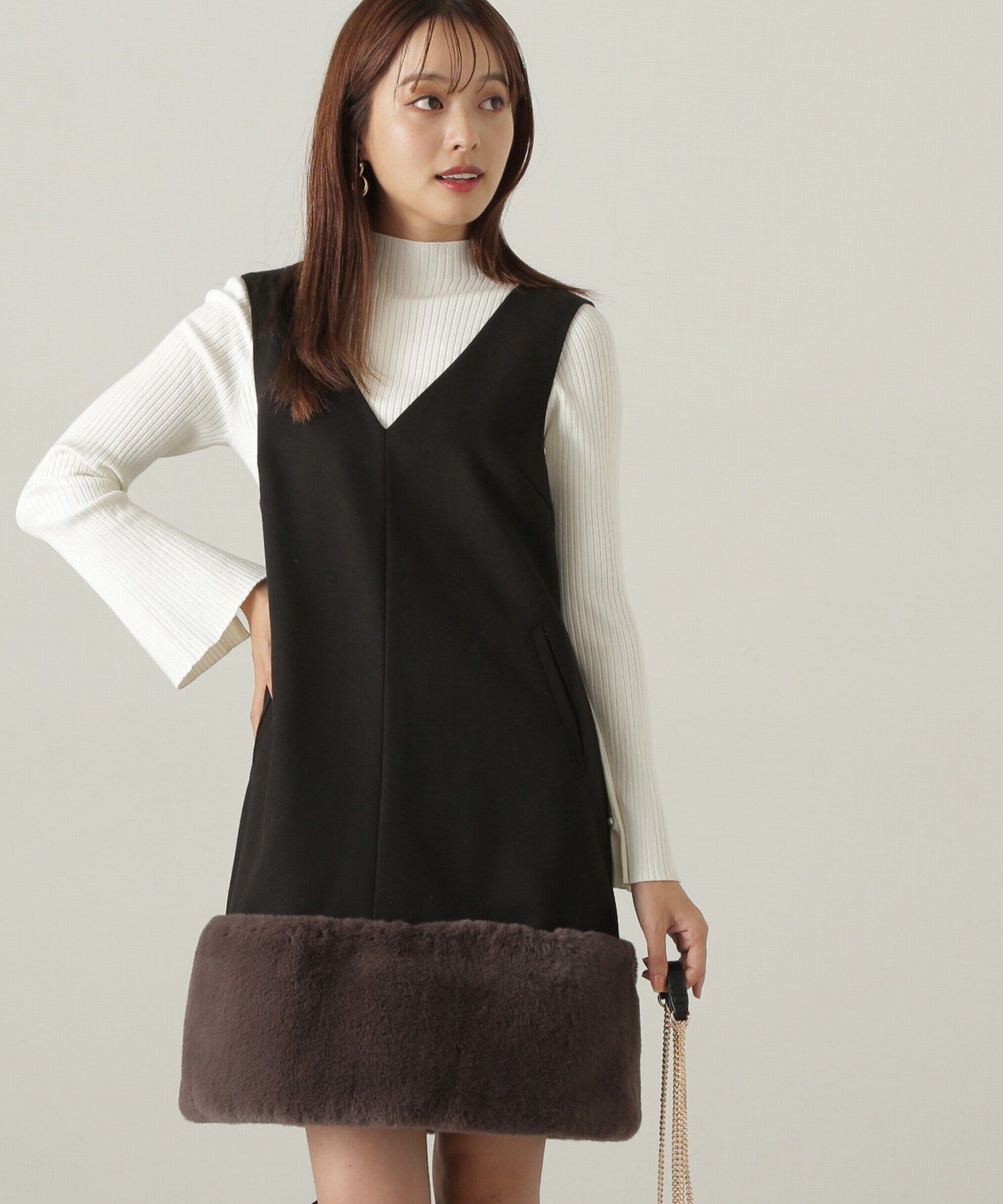 PROPORTION BODY DRESSING「パールボタンモックネックリブニット　24AW」|ニット・セーター|