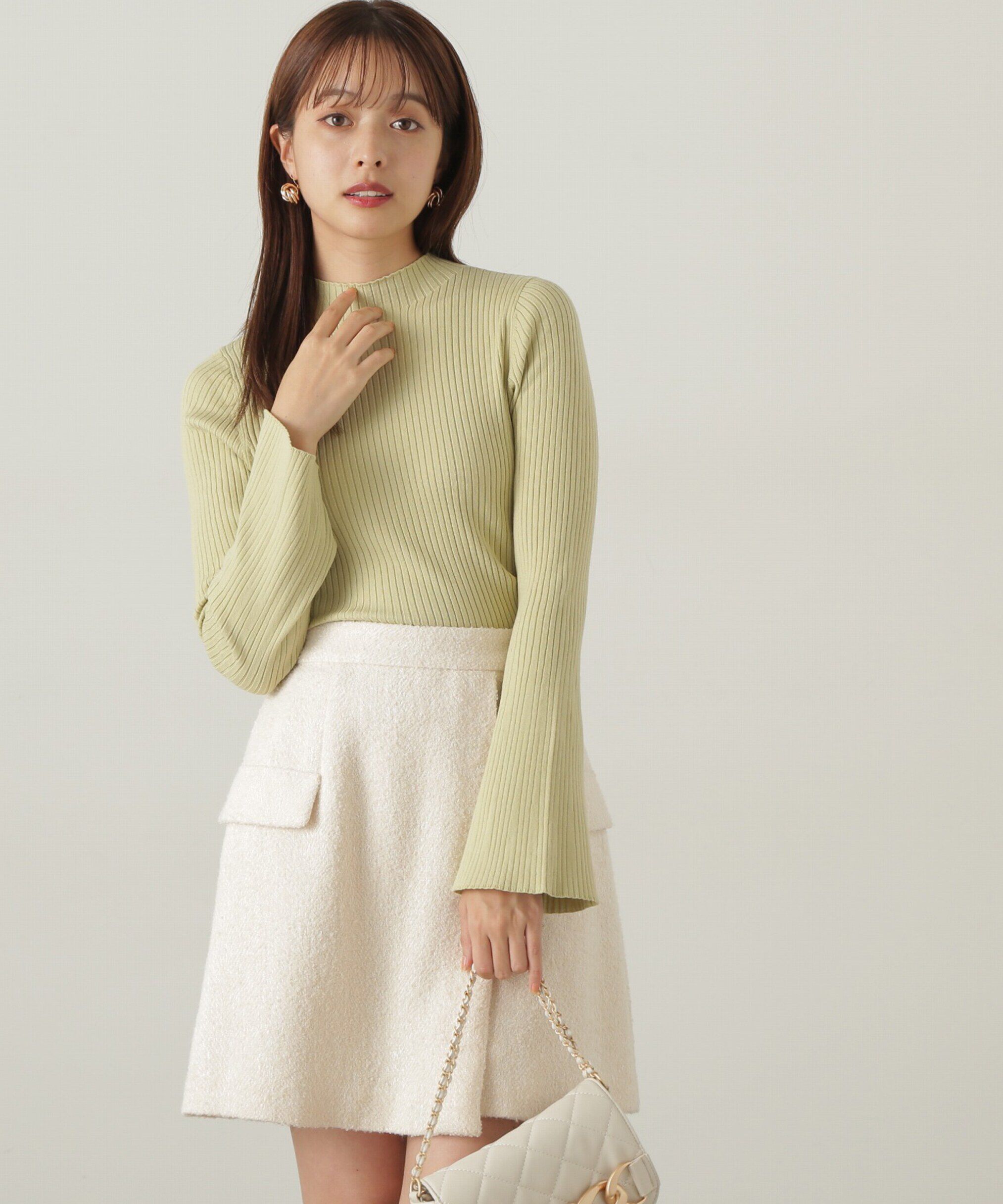 PROPORTION BODY DRESSING「パールボタンモックネックリブニット　24AW」|ニット・セーター|イエロー