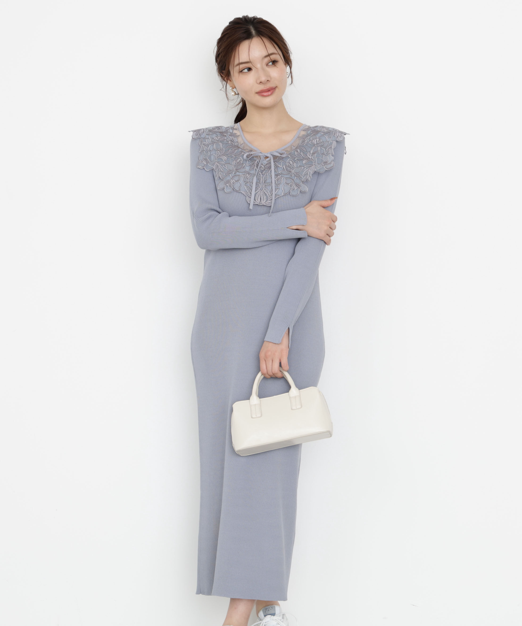 PROPORTION BODY DRESSING「ケープ風レース付きニットワンピース 25AW」|ワンピース|