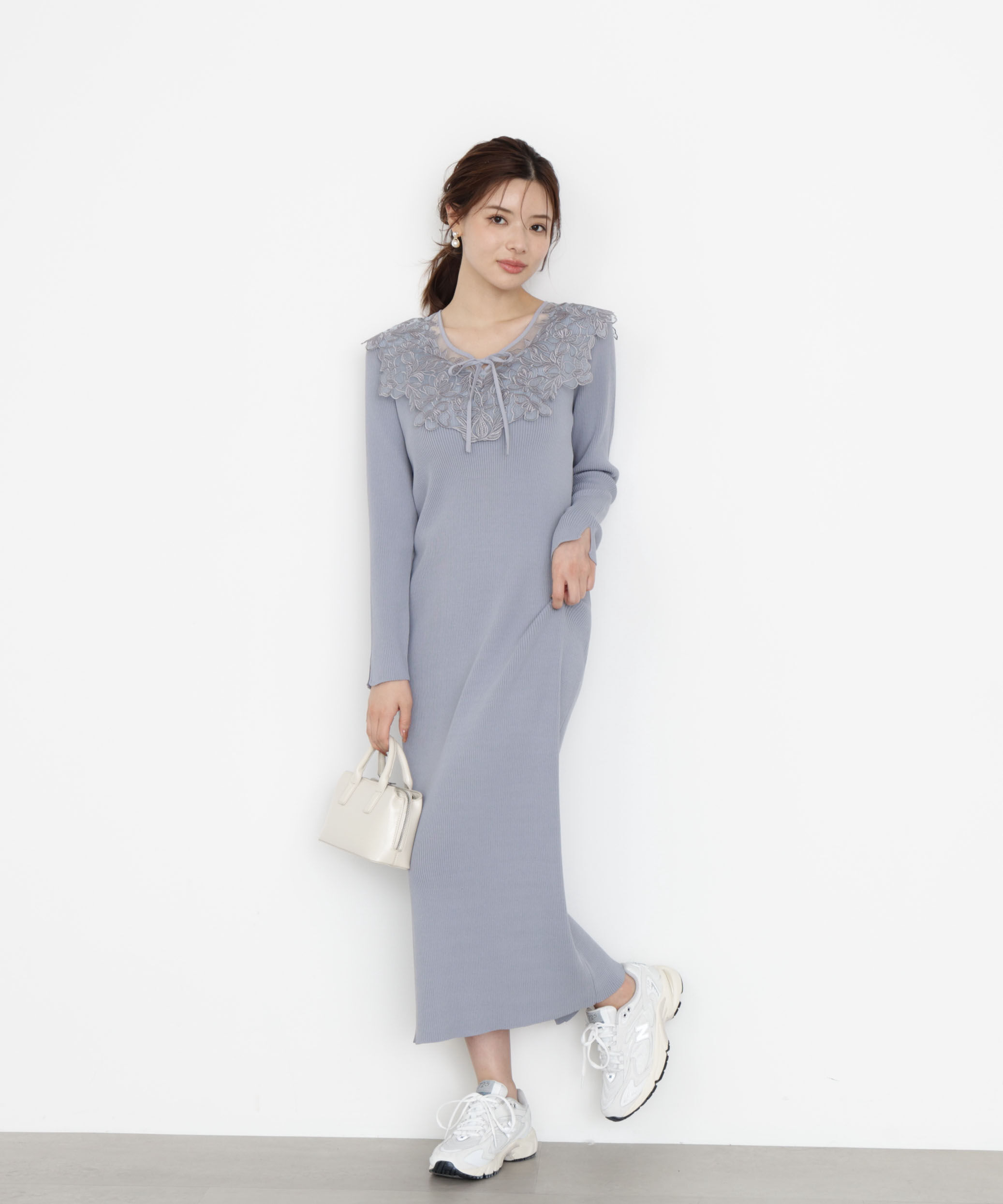 PROPORTION BODY DRESSING「ケープ風レース付きニットワンピース 25AW」|ワンピース|