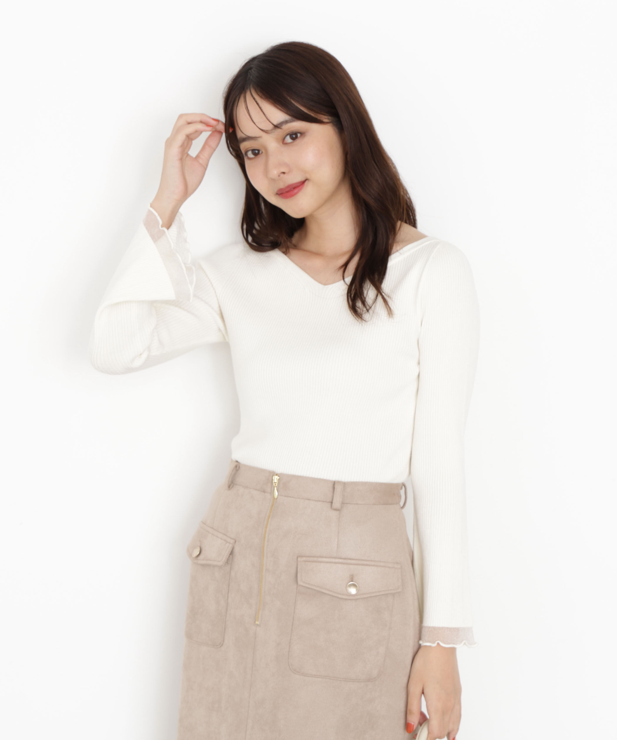 PROPORTION BODY DRESSING「＜ハンドウォッシャブル＞ハートネック部分シアースリーブニット 25AW」|ニット・セーター|