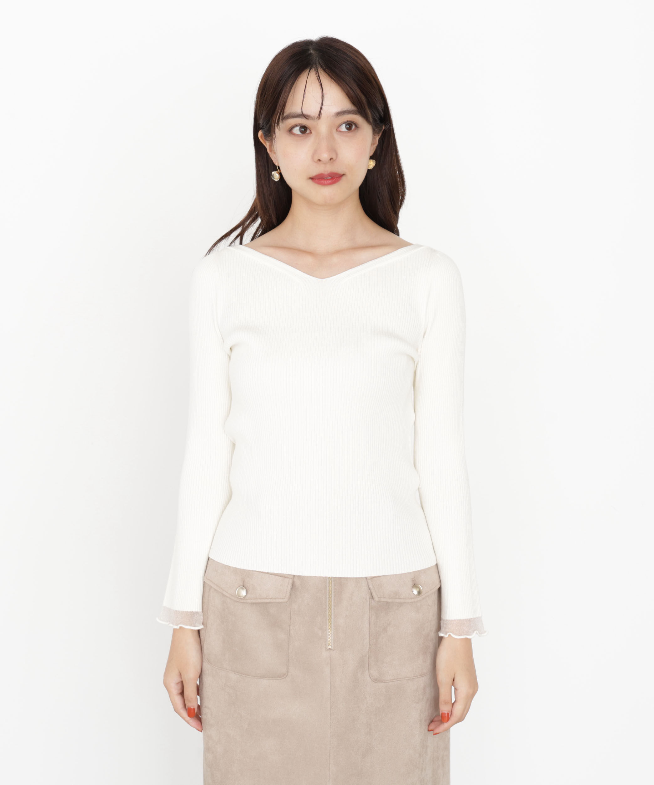 PROPORTION BODY DRESSING「＜ハンドウォッシャブル＞ハートネック部分シアースリーブニット 25AW」|ニット・セーター|