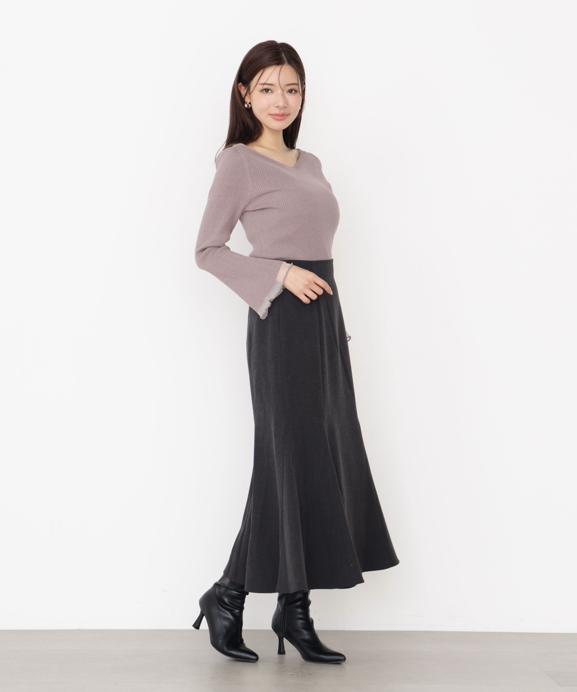 PROPORTION BODY DRESSING「＜ハンドウォッシャブル＞ハートネック部分シアースリーブニット 25AW」|ニット・セーター|