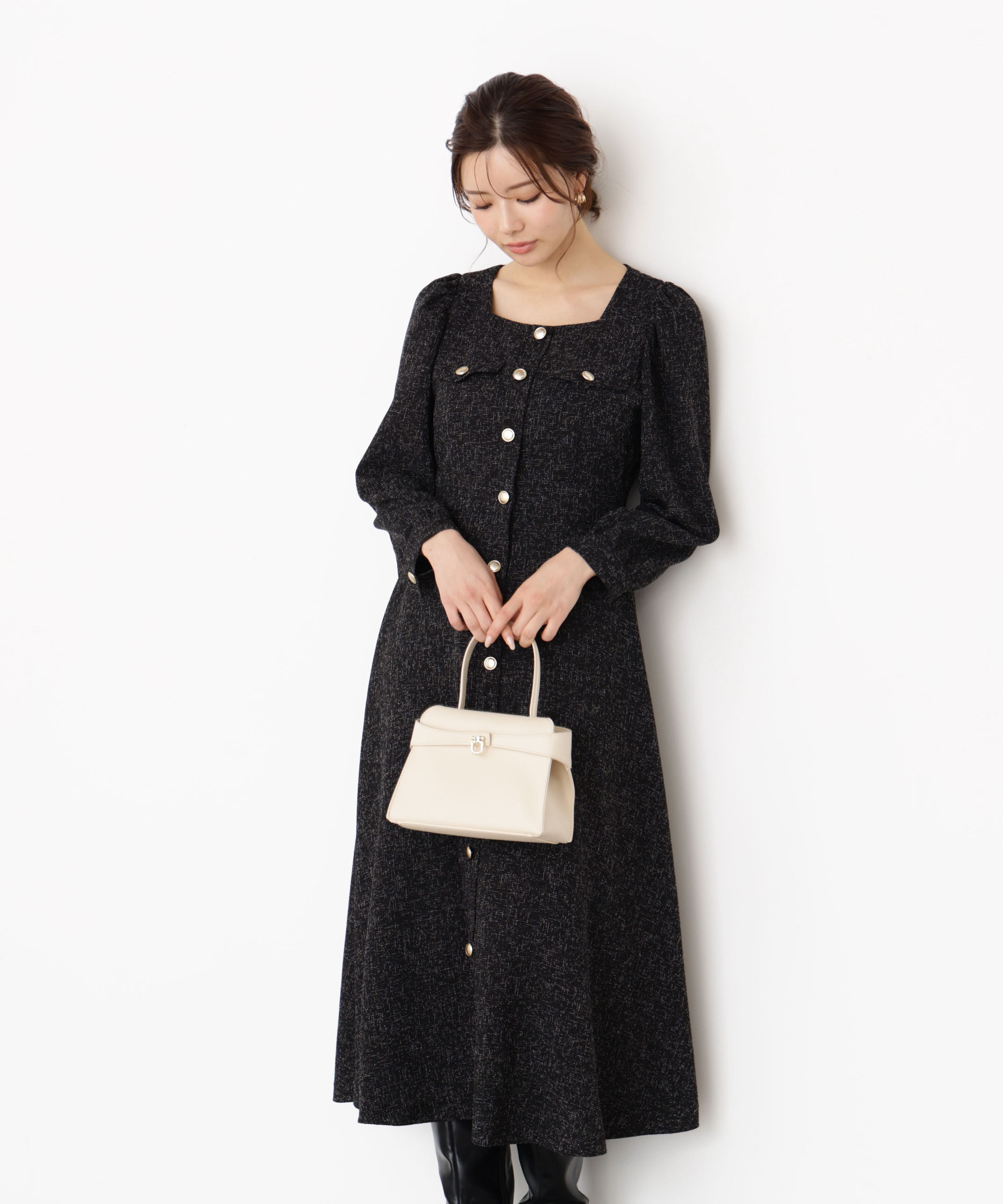PROPORTION BODY DRESSING「フロント釦ツイードワンピース 25AW」|ワンピース|