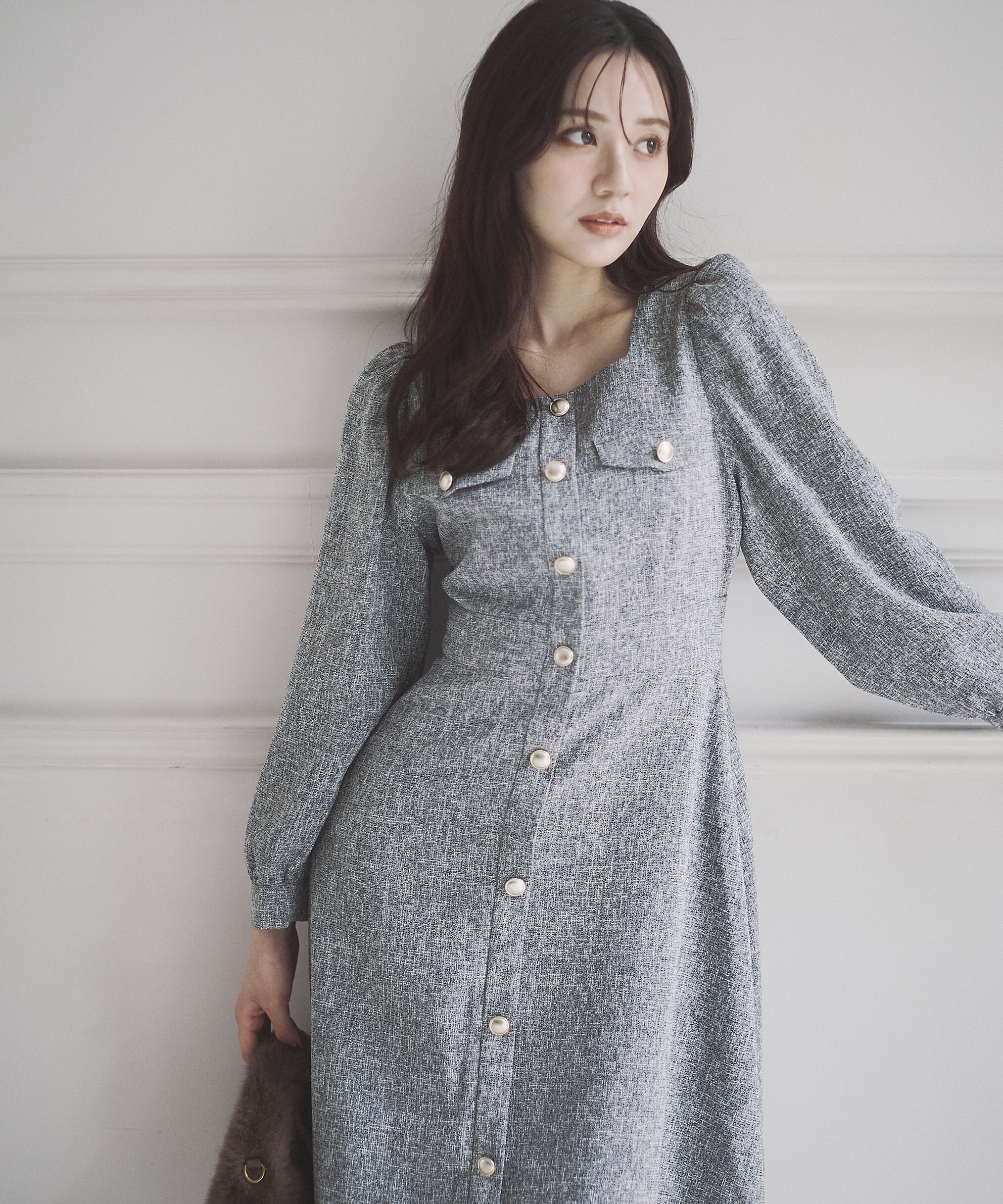 PROPORTION BODY DRESSING「フロント釦ツイードワンピース 25AW」|ワンピース|