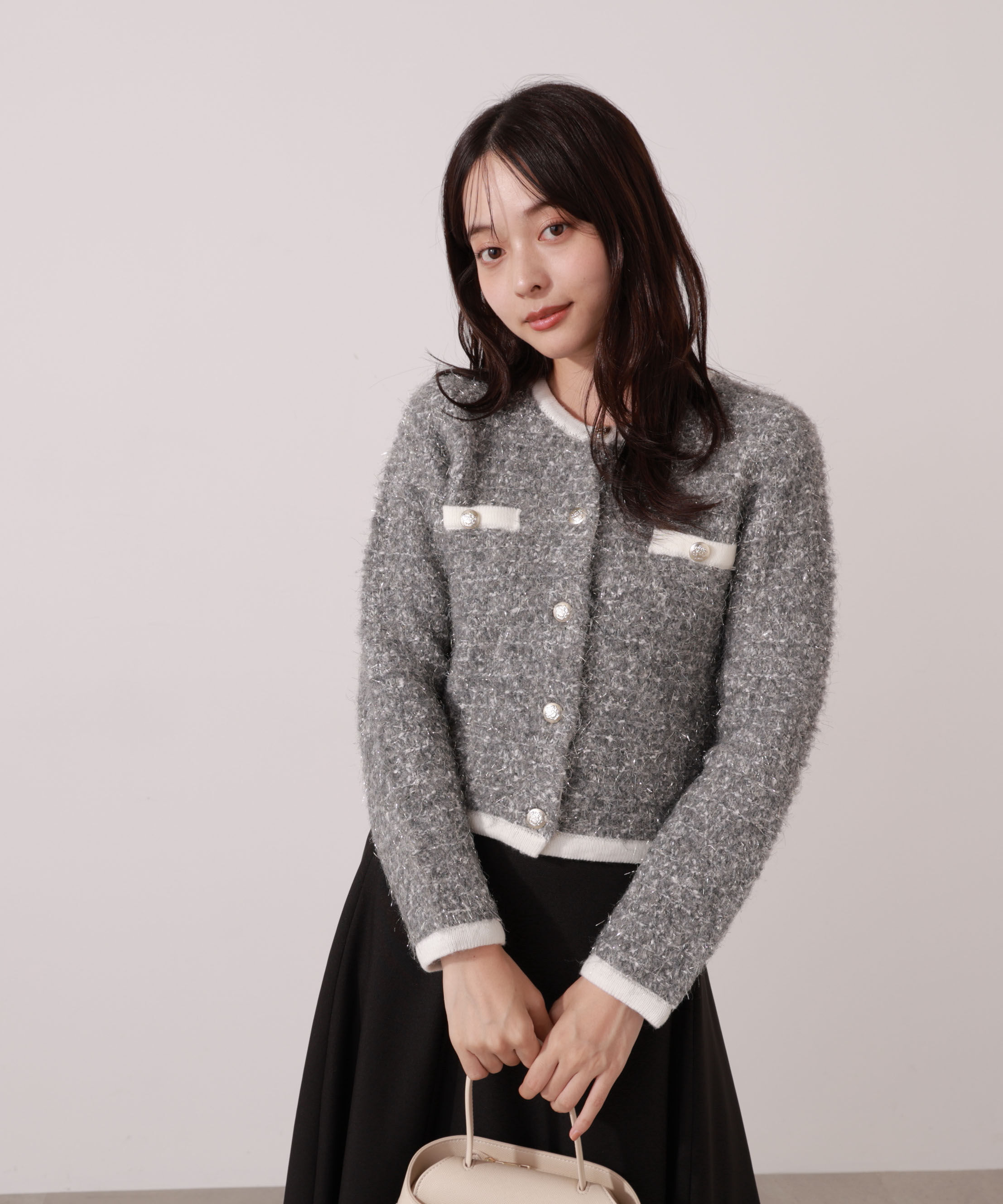 PROPORTION BODY DRESSING「ファンシーツイード風ニットカーディガン 25AW」|カーディガン|