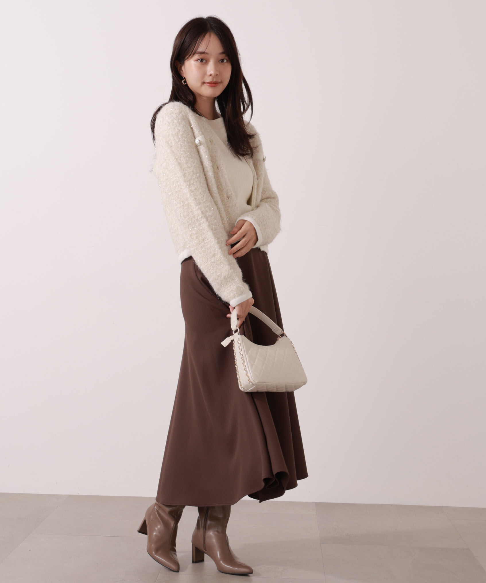 PROPORTION BODY DRESSING「ファンシーツイード風ニットカーディガン 25AW」|カーディガン|