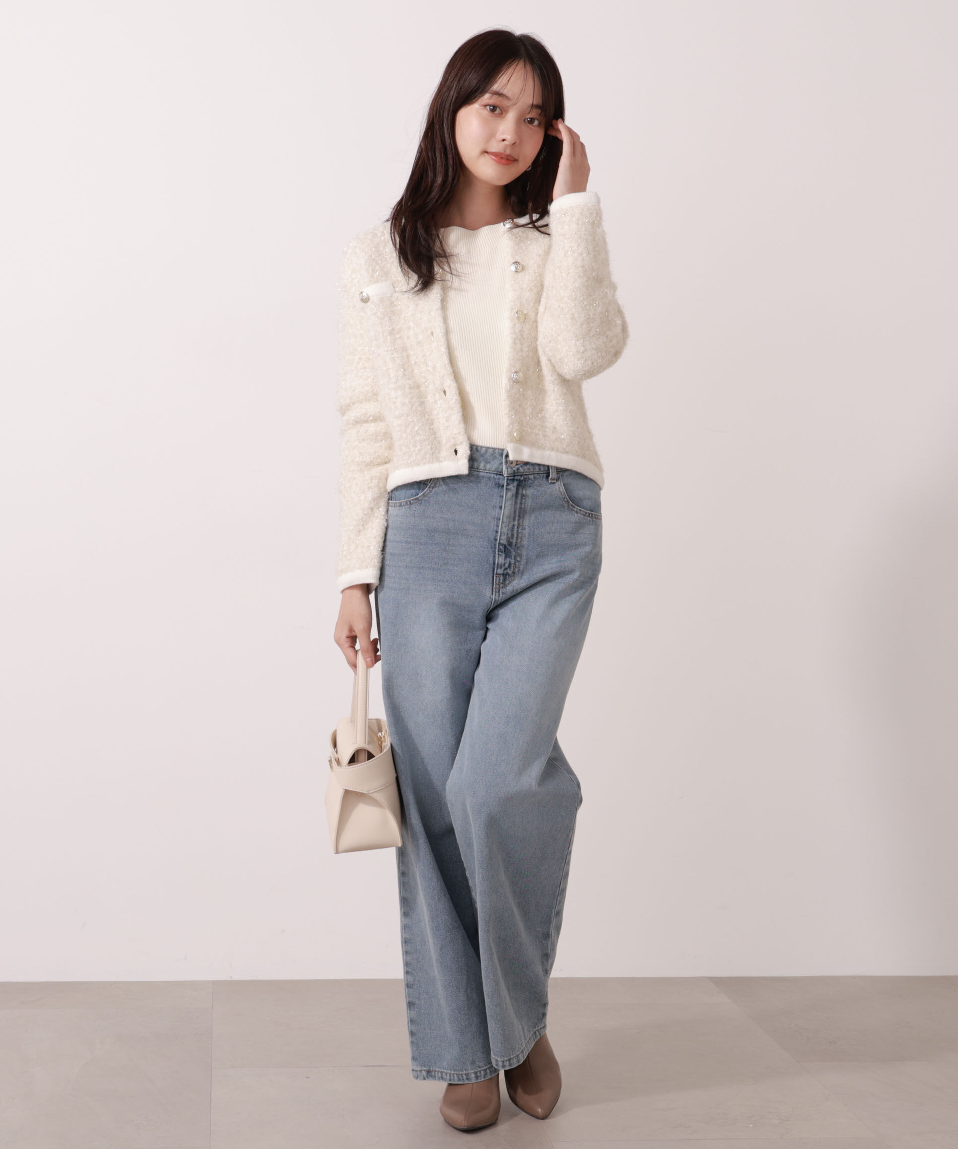 PROPORTION BODY DRESSING「ファンシーツイード風ニットカーディガン 25AW」|カーディガン|