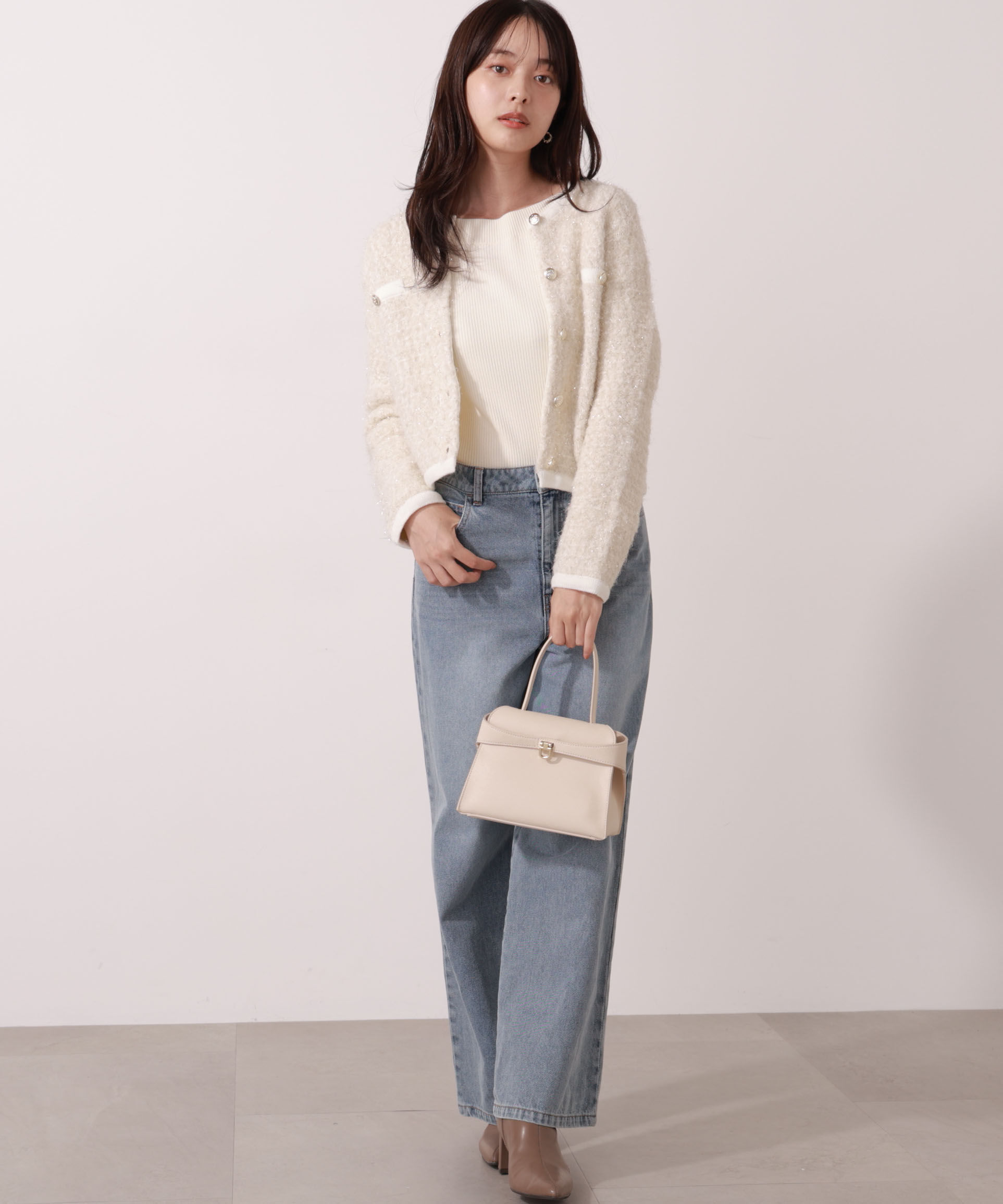 PROPORTION BODY DRESSING「ファンシーツイード風ニットカーディガン 25AW」|カーディガン|