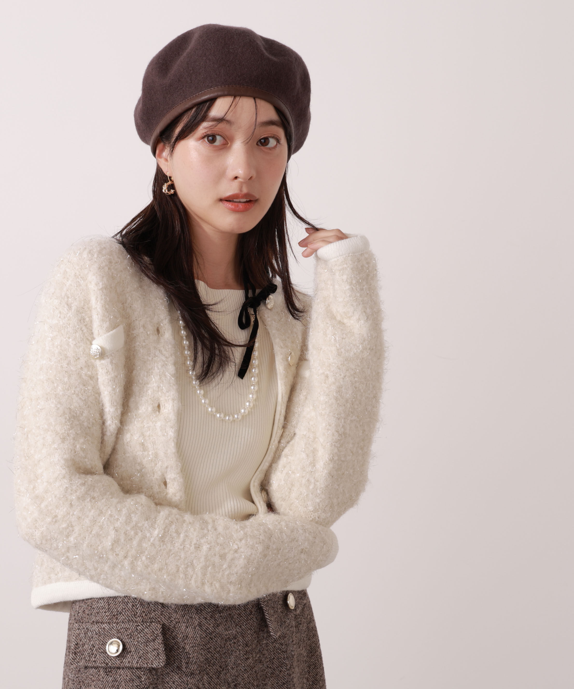 PROPORTION BODY DRESSING「ファンシーツイード風ニットカーディガン 25AW」|カーディガン|