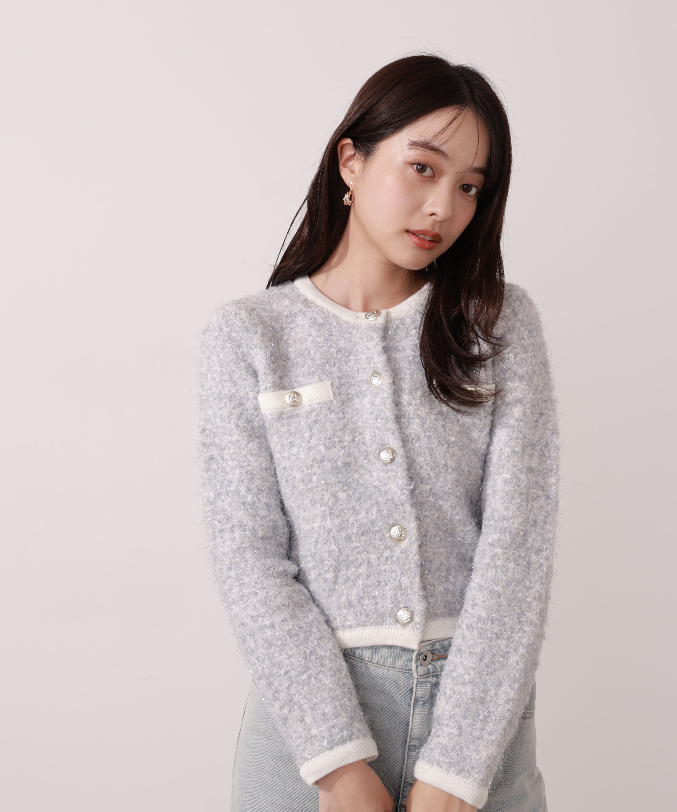 PROPORTION BODY DRESSING「ファンシーツイード風ニットカーディガン 25AW」|カーディガン|