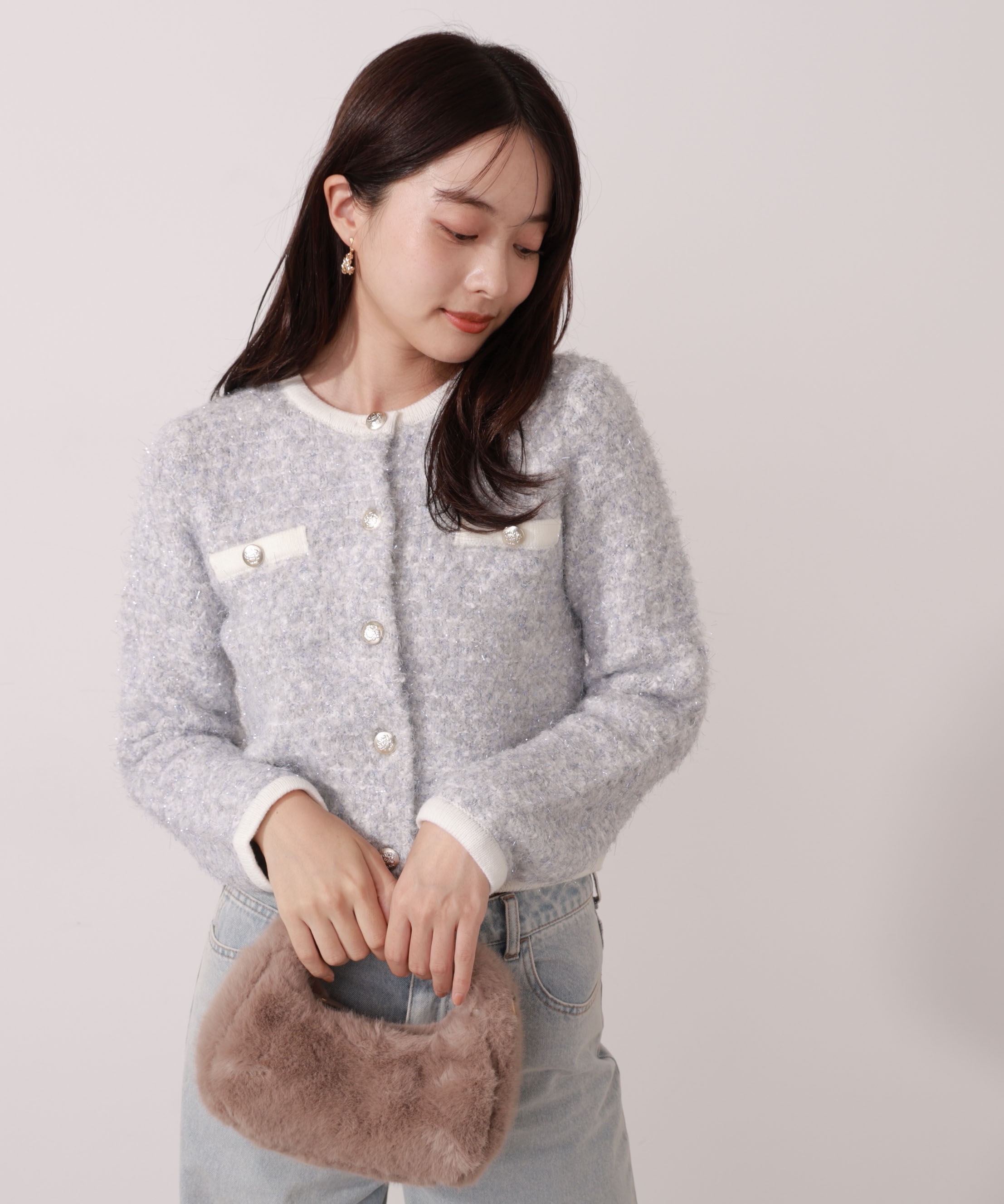 PROPORTION BODY DRESSING「ファンシーツイード風ニットカーディガン 25AW」|カーディガン|