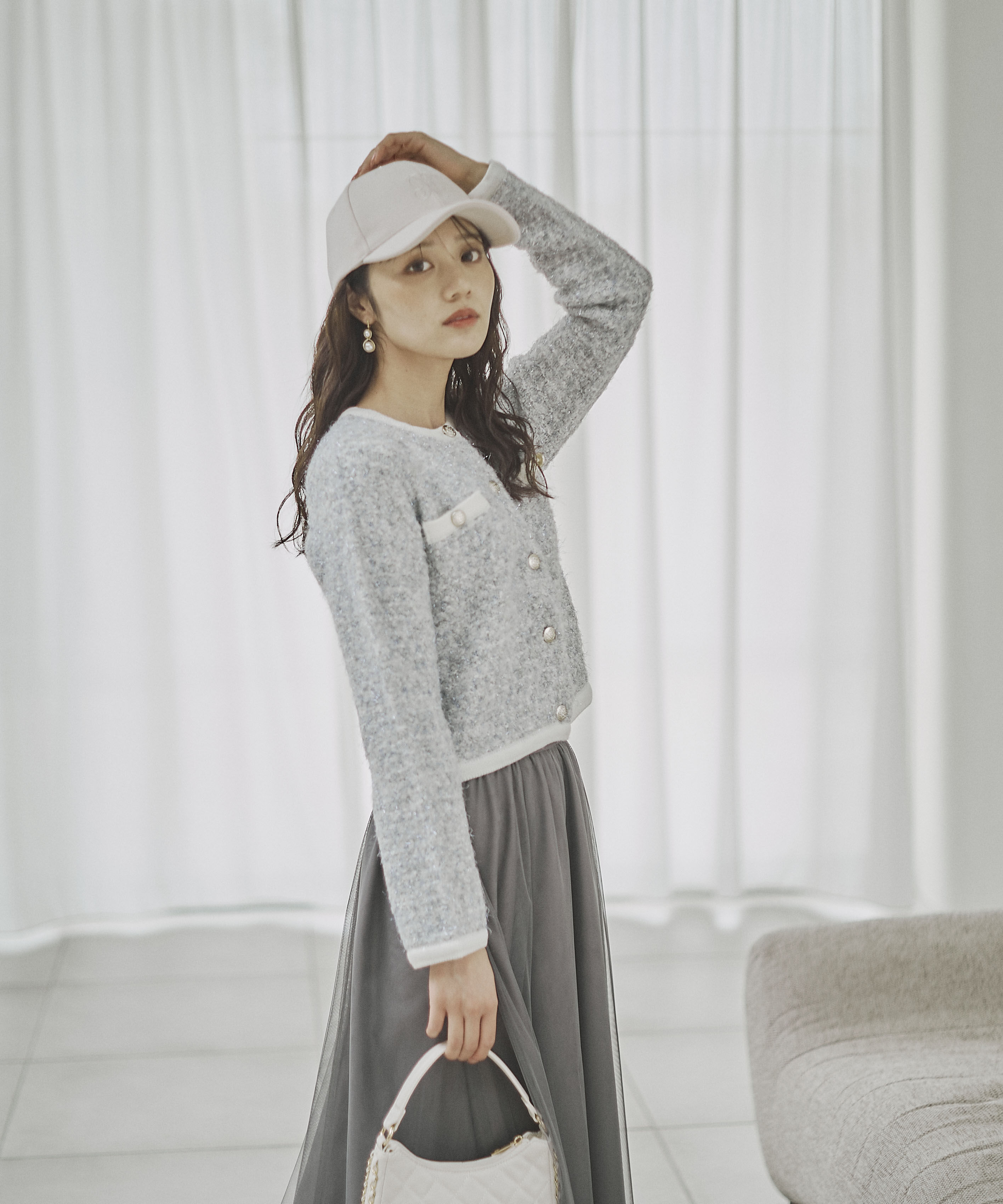 PROPORTION BODY DRESSING「ファンシーツイード風ニットカーディガン 25AW」|カーディガン|