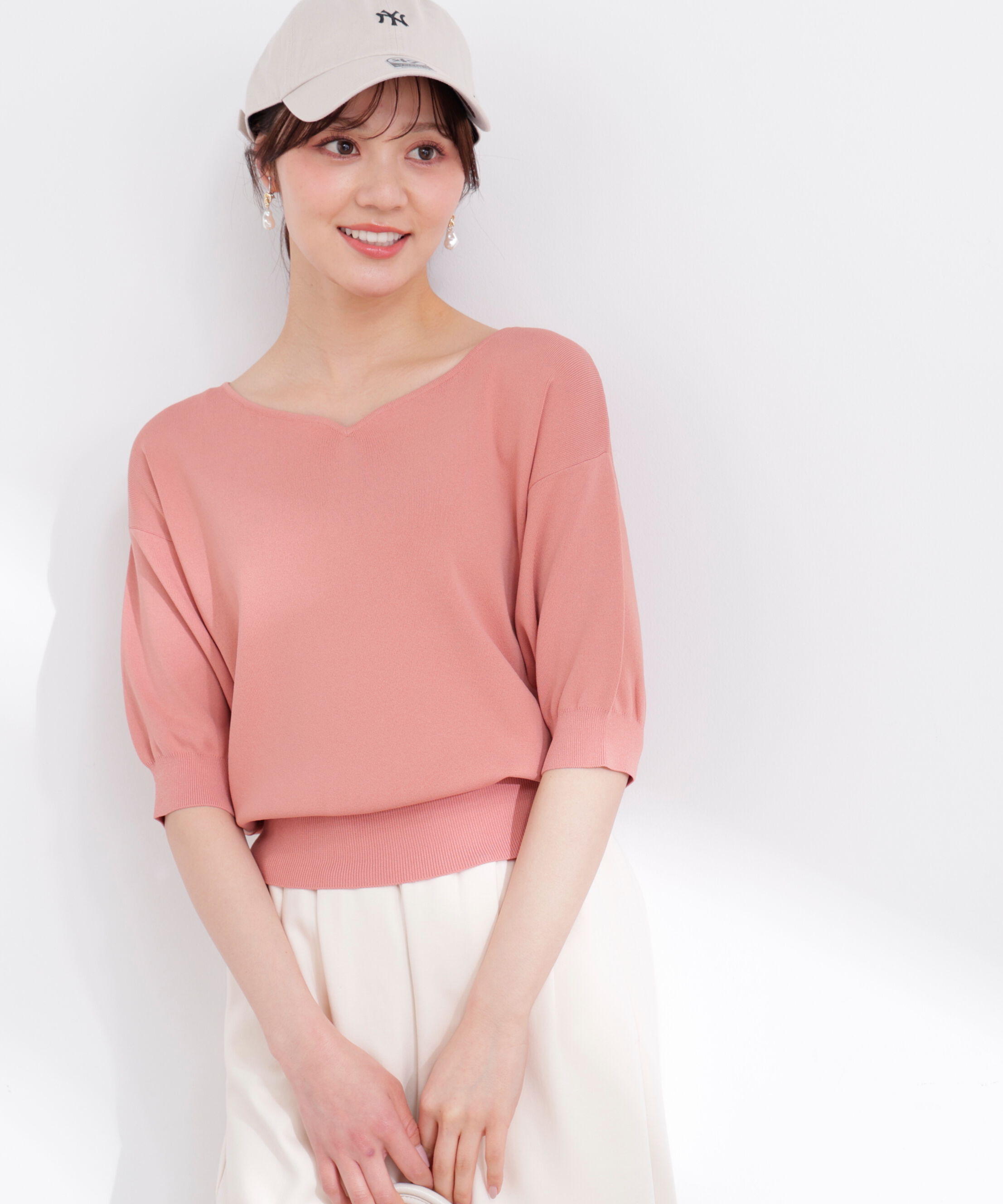 PROPORTION BODY DRESSING「5分袖ハートカットドルマンニット 26SS」|ニット・セーター|オレンジ