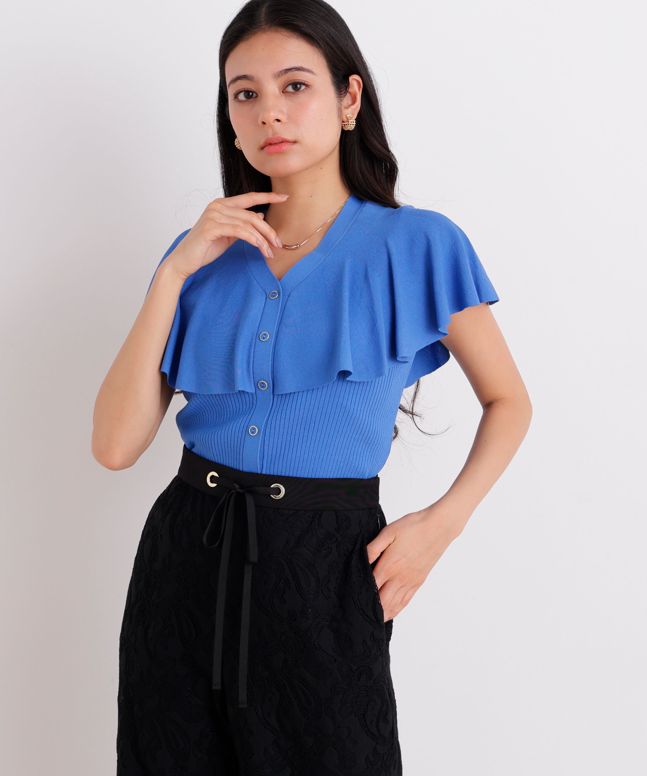  「Vネックケープニットプルオーバー」|ニット・セーター|