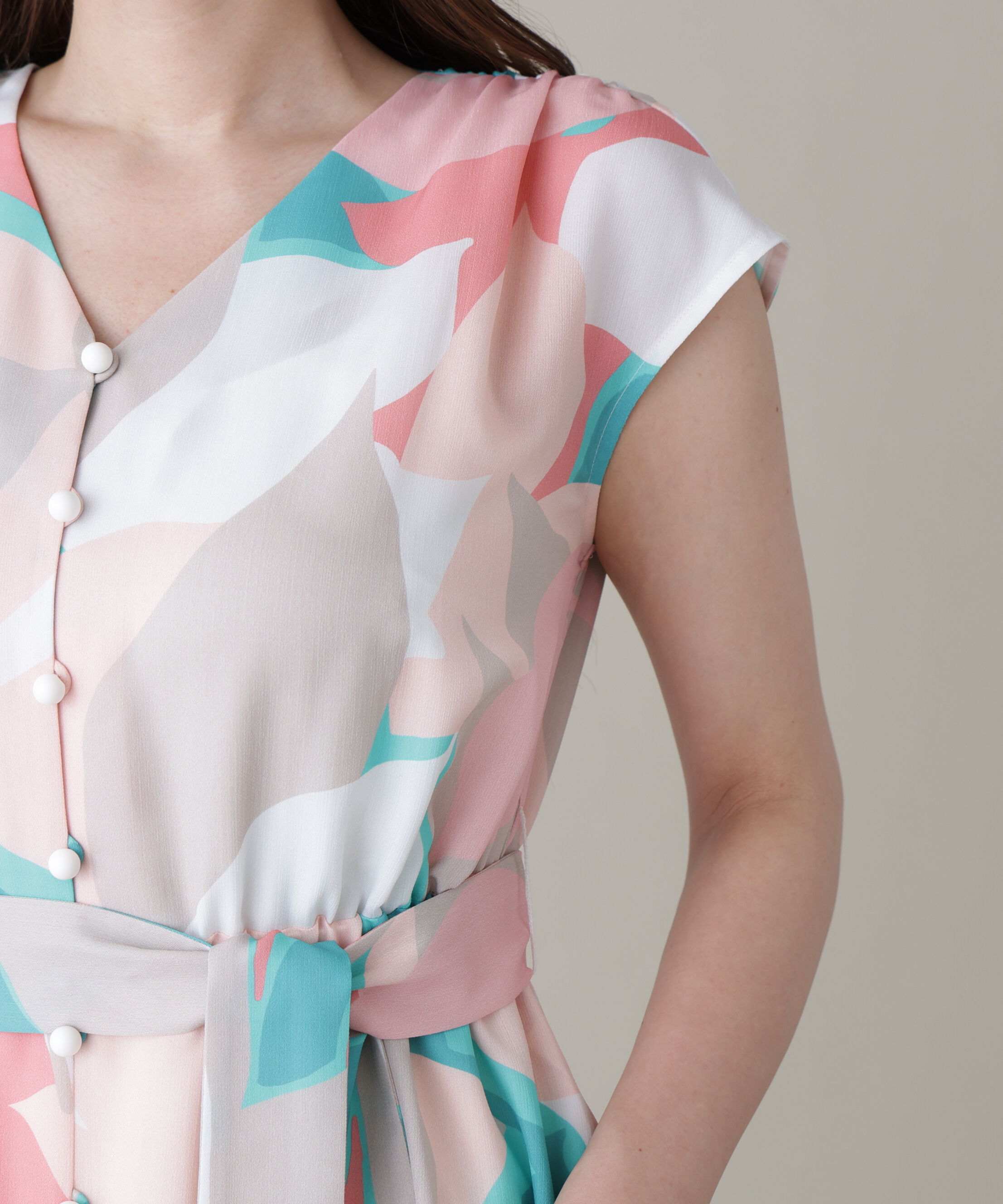  「シェードリーフプリントギャザーワンピース」|ワンピース|