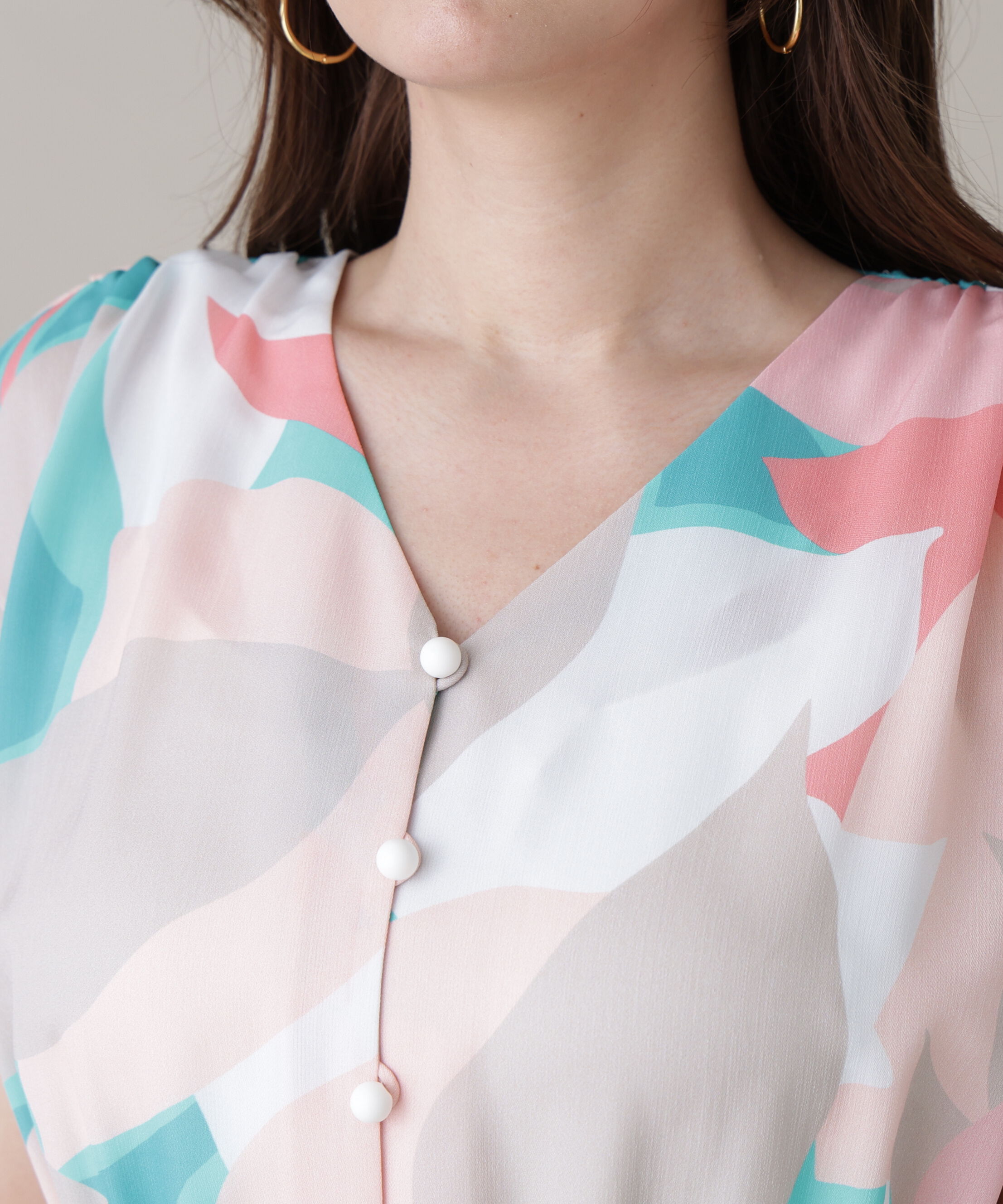  「シェードリーフプリントギャザーワンピース」|ワンピース|