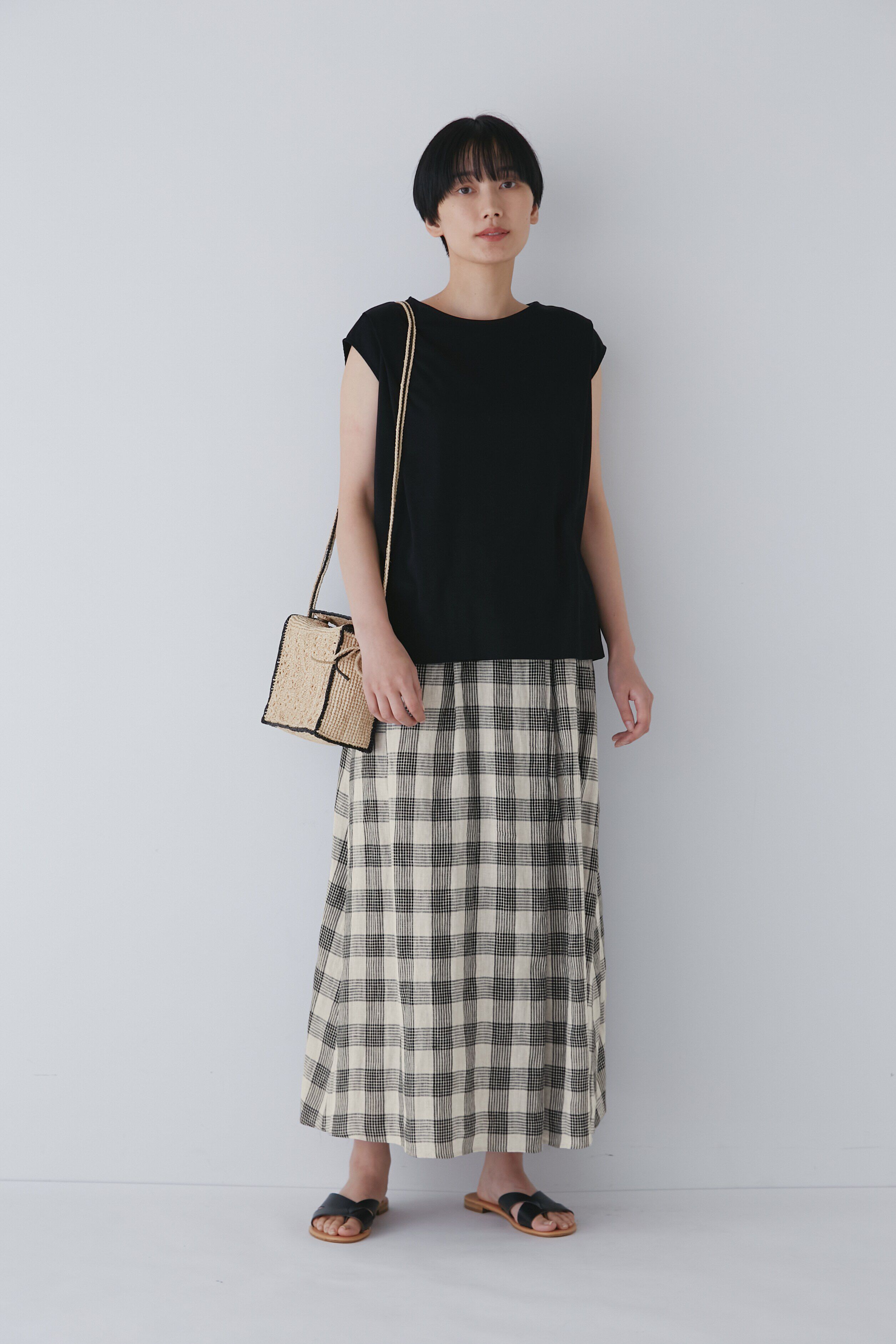  「◆麻チェックボリュームスカート」|スカート|