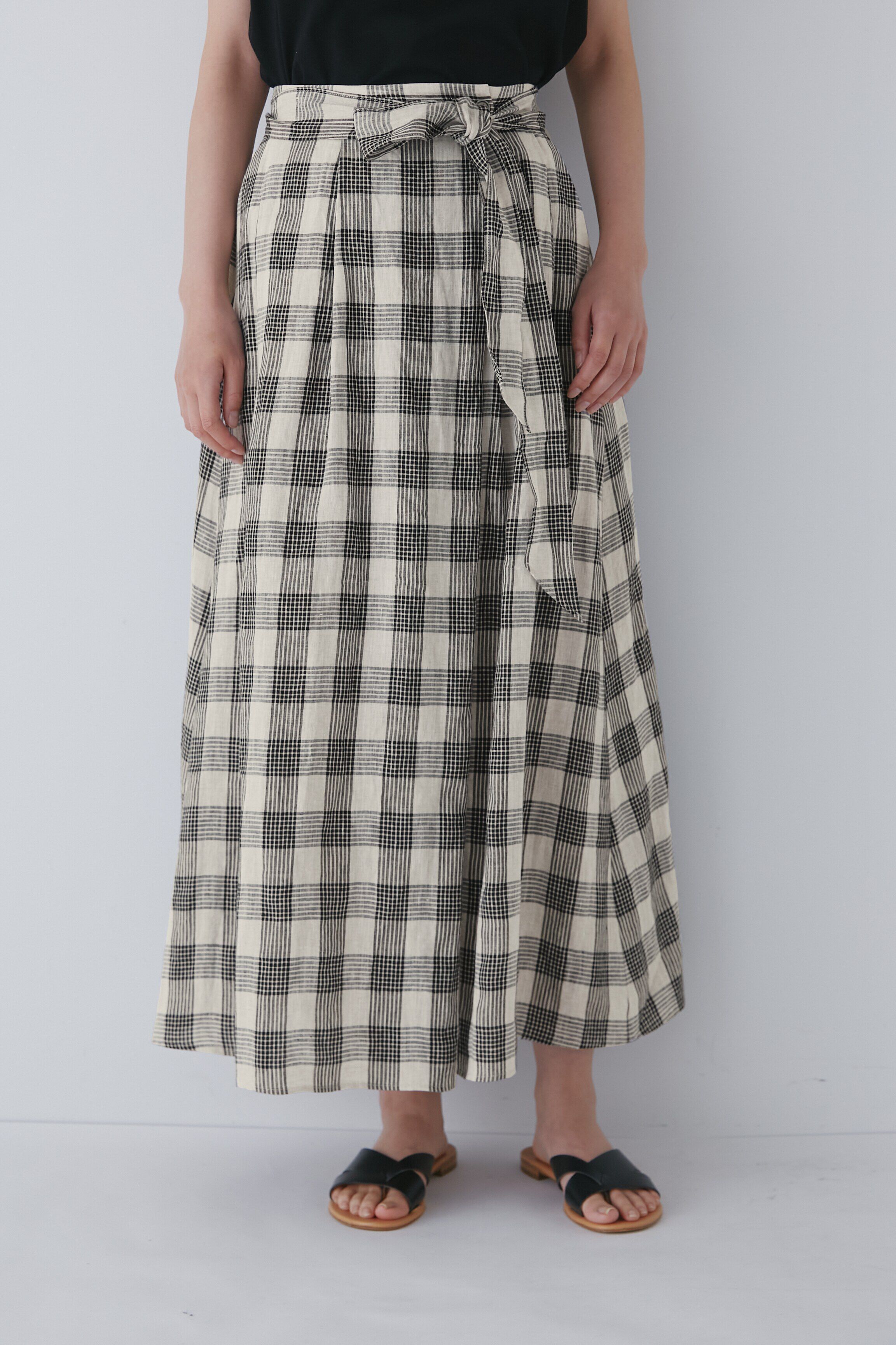  「◆麻チェックボリュームスカート」|スカート|