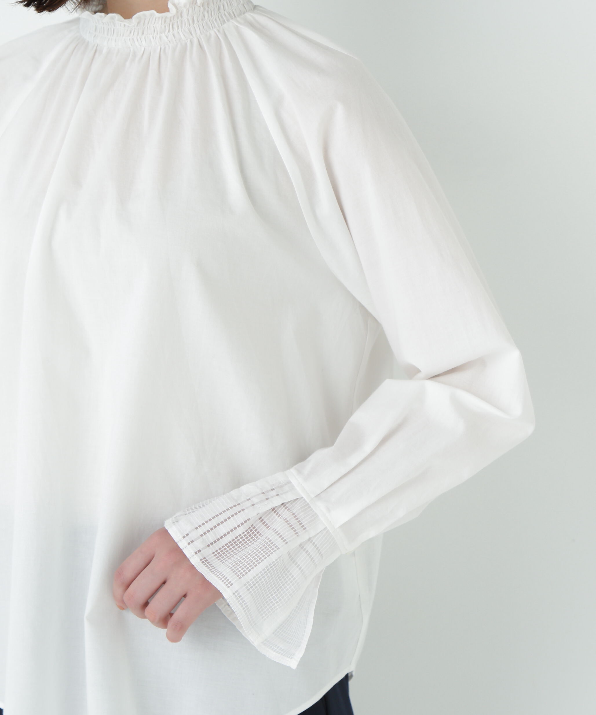  「袖チェックジャガードブラウス」|シャツ・ブラウス|