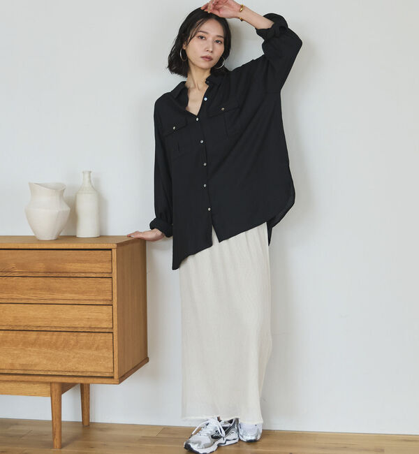 Doux archives「【接触冷感／マシンウォシャブル】リネンライクアウトポケットシャツ」|シャツ・ブラウス|
