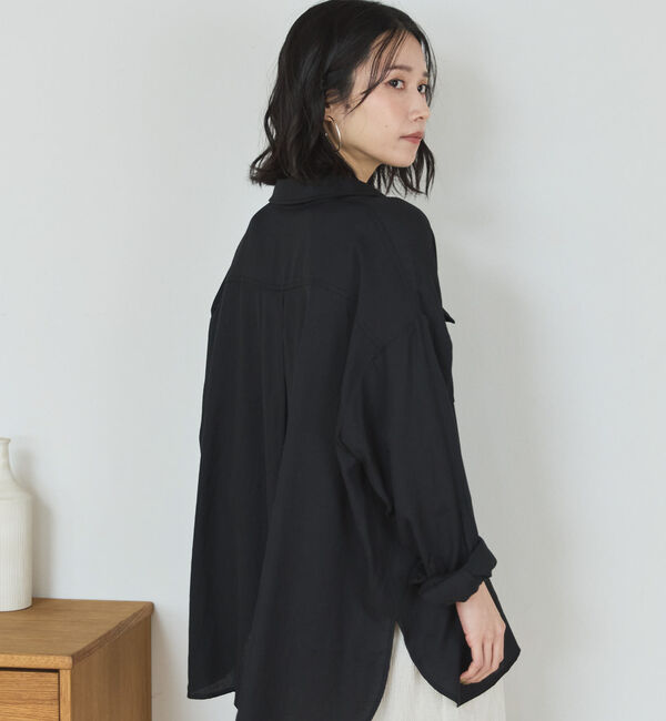 Doux archives「【接触冷感／マシンウォシャブル】リネンライクアウトポケットシャツ」|シャツ・ブラウス|