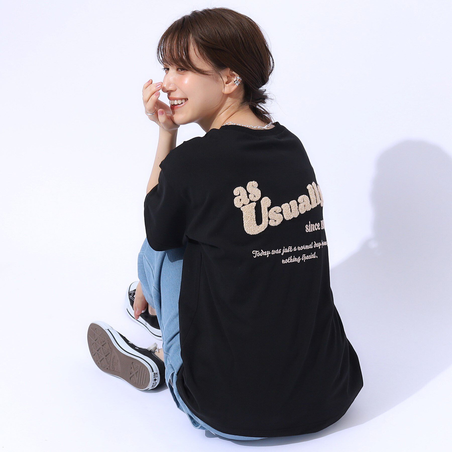 SHOO･LA･RUE「サガラ刺繍BIGTシャツ」|Tシャツ・カットソー|ﾌﾞﾗｯｸ(019)