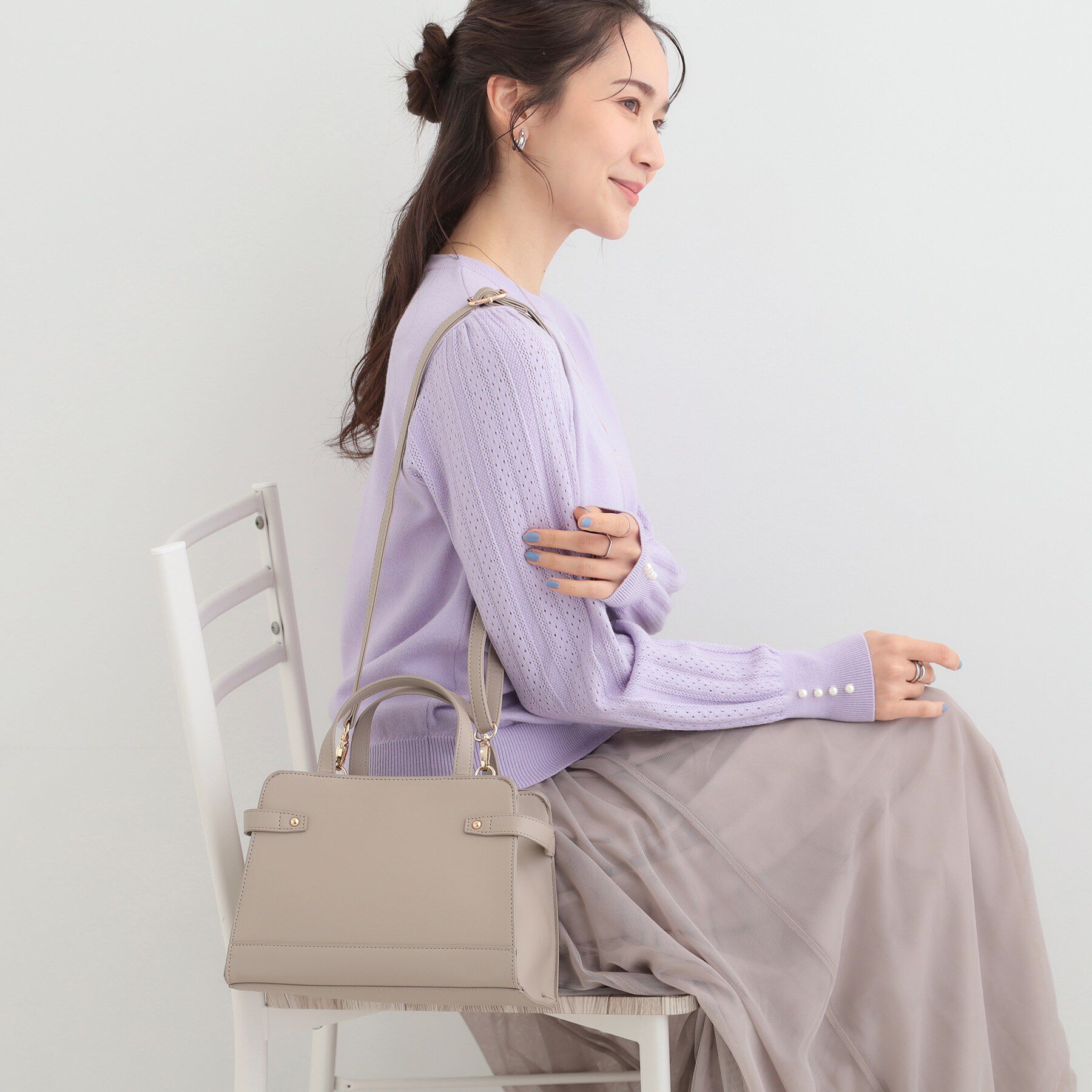 SHOO･LA･RUE「【2WAY】サイドベルトが上品 ミニトートバッグ」|ショルダー・メッセンジャー|グレー(012)