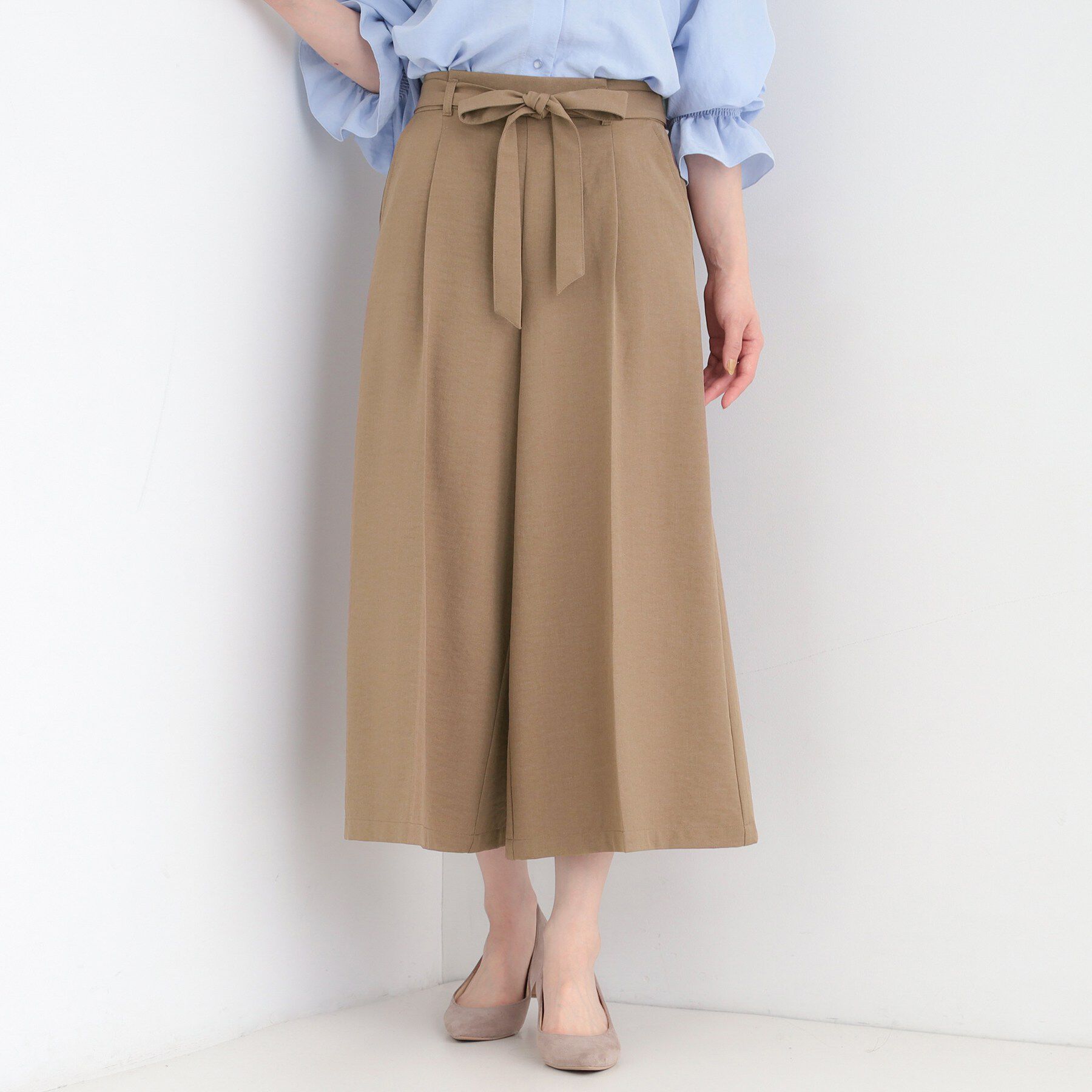 SHOO･LA･RUE「【洗濯機可/S-LL】ハイウエストで美脚見え リボンワイドパンツ」|その他|キャメルブラウン(0