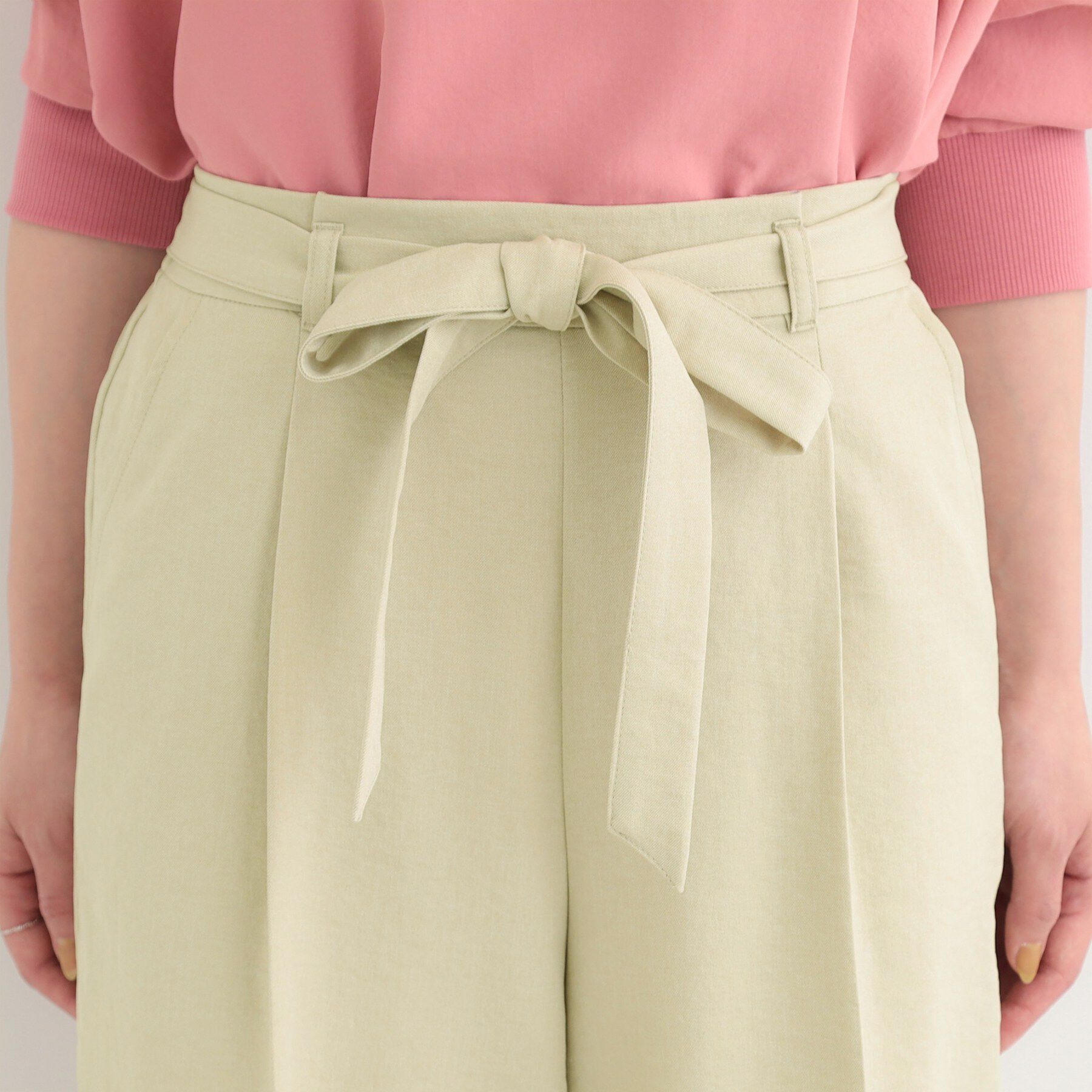 SHOO･LA･RUE「【洗濯機可/S-LL】ハイウエストで美脚見え リボンワイドパンツ」|その他|