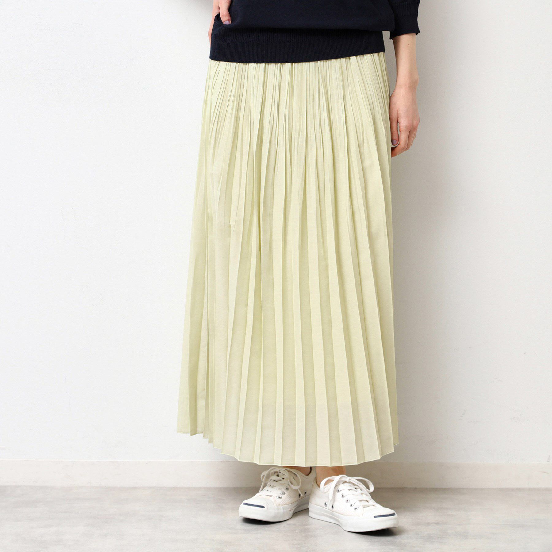 Dessin「【ウエストゴム・洗える】シアーランダムプリーツスカート」|スカート|ライトイエロー(03