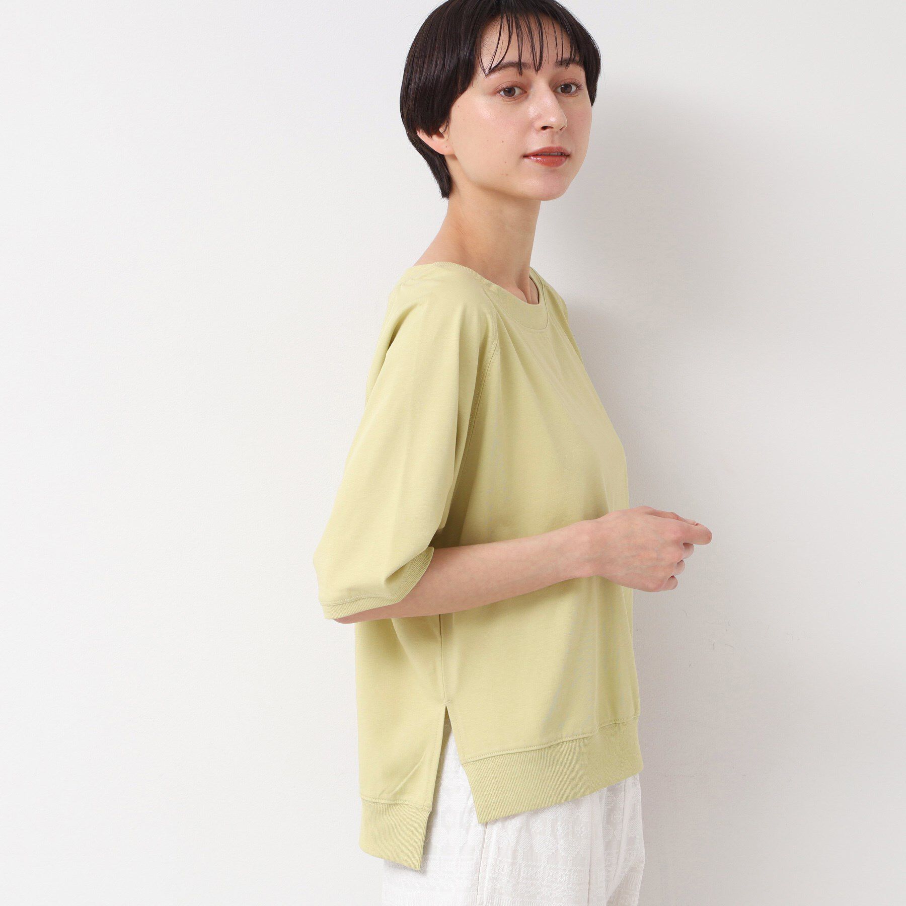 Dessin「【接触冷感・UV・洗える】裾リブスリット五分袖カットソー」|Tシャツ・カットソー|