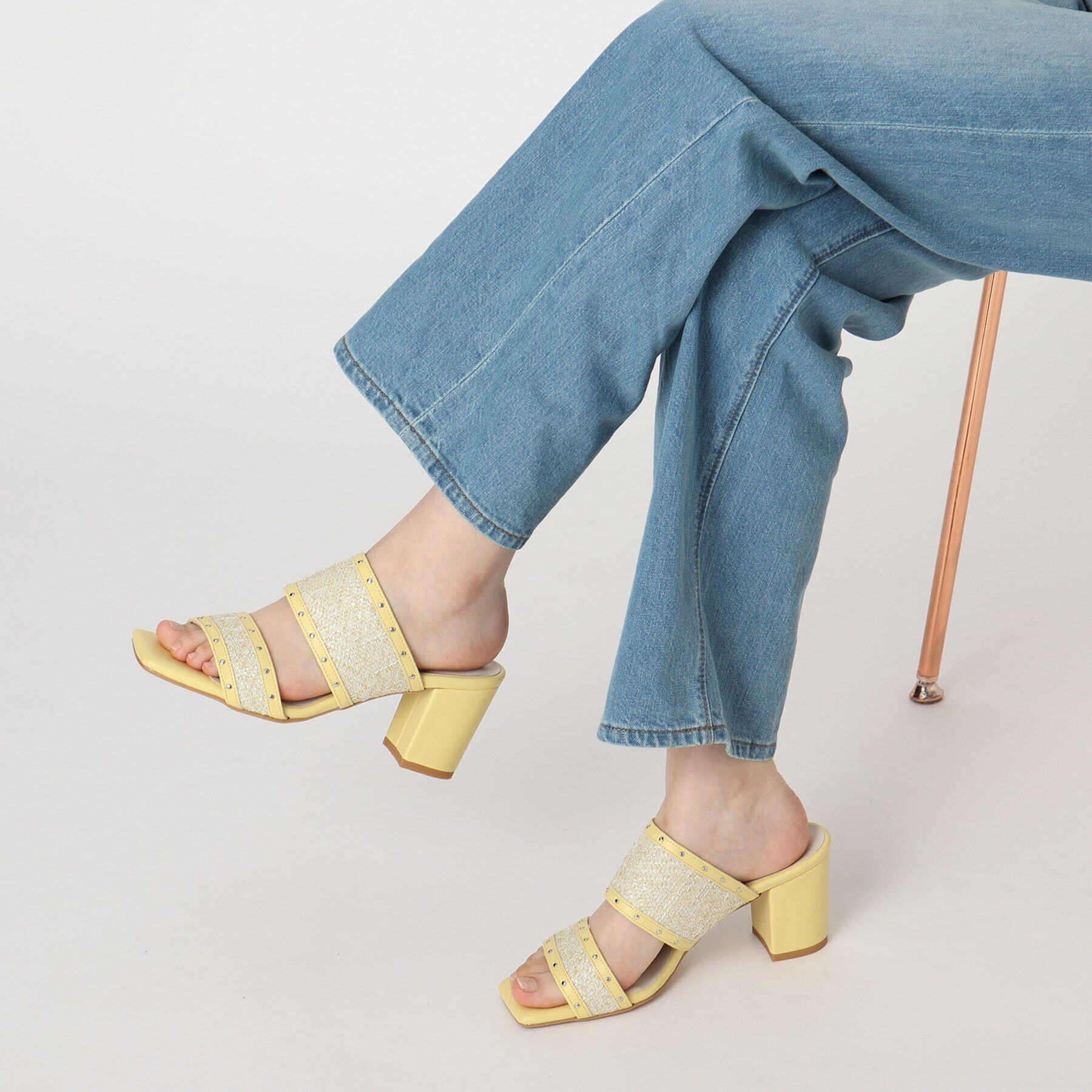 ESPERANZA「ツイードカシメスタッズミュールサンダル」|サンダル|