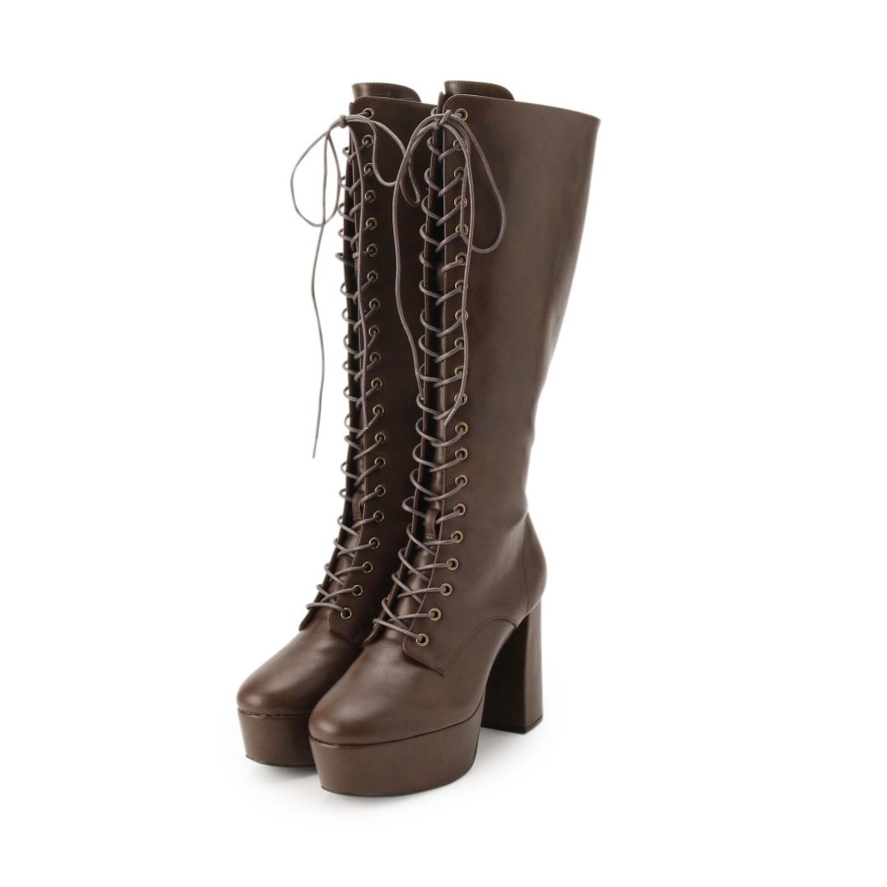 ESPERANZA「【ラク盛り／ロングブーツ】リピーター続出／脚長美脚　レースアップロングブーツ」|ショートブーツ|