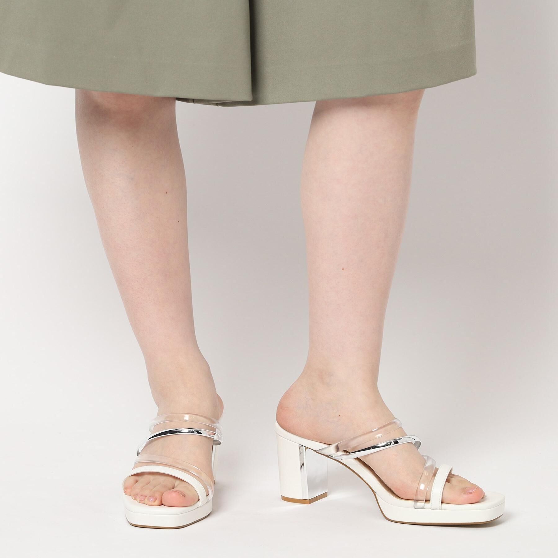 ESPERANZA「クリア&times;メタリックラインコンビヒールサンダル」|サンダル|ホワイト(001)