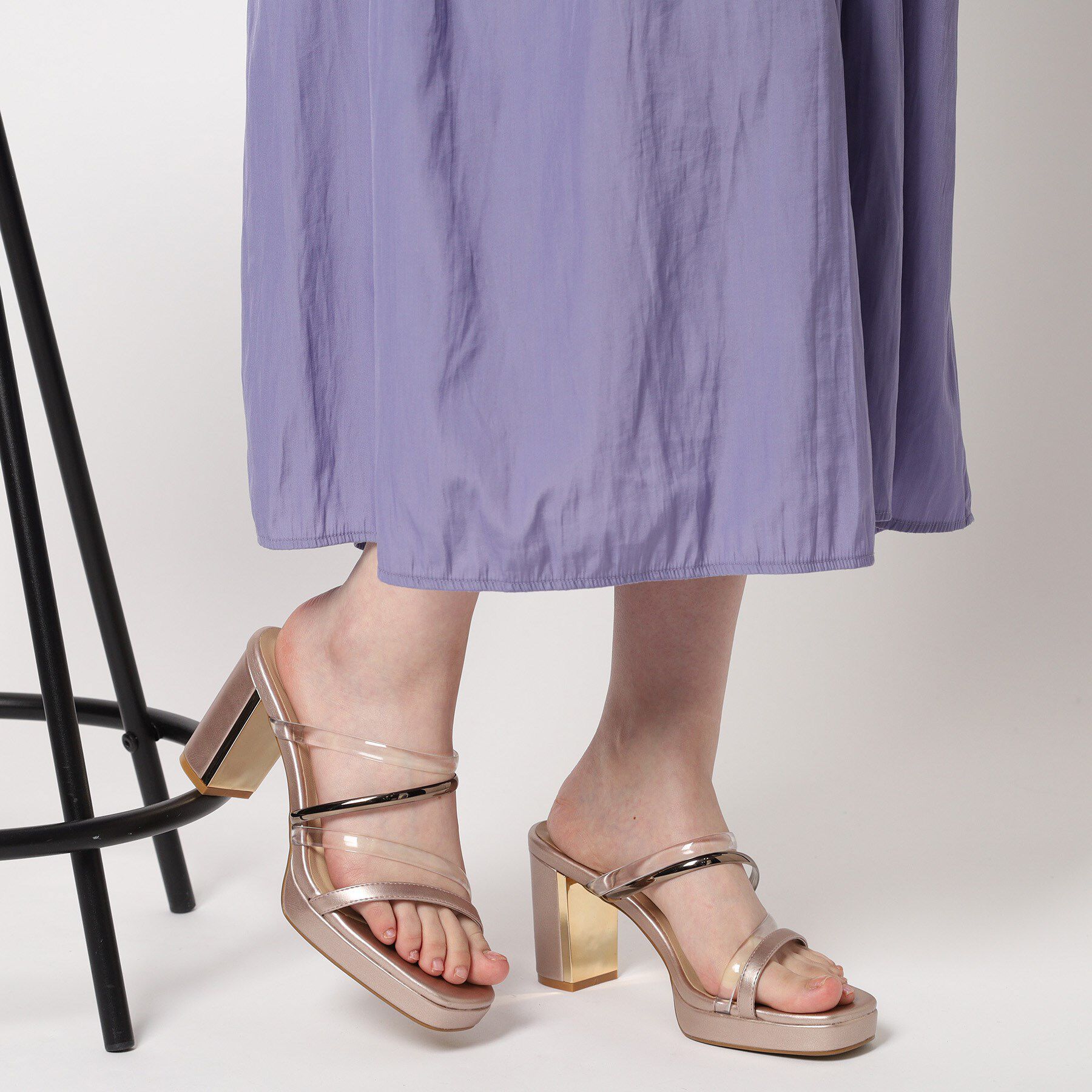 ESPERANZA「クリア&times;メタリックラインコンビヒールサンダル」|サンダル|